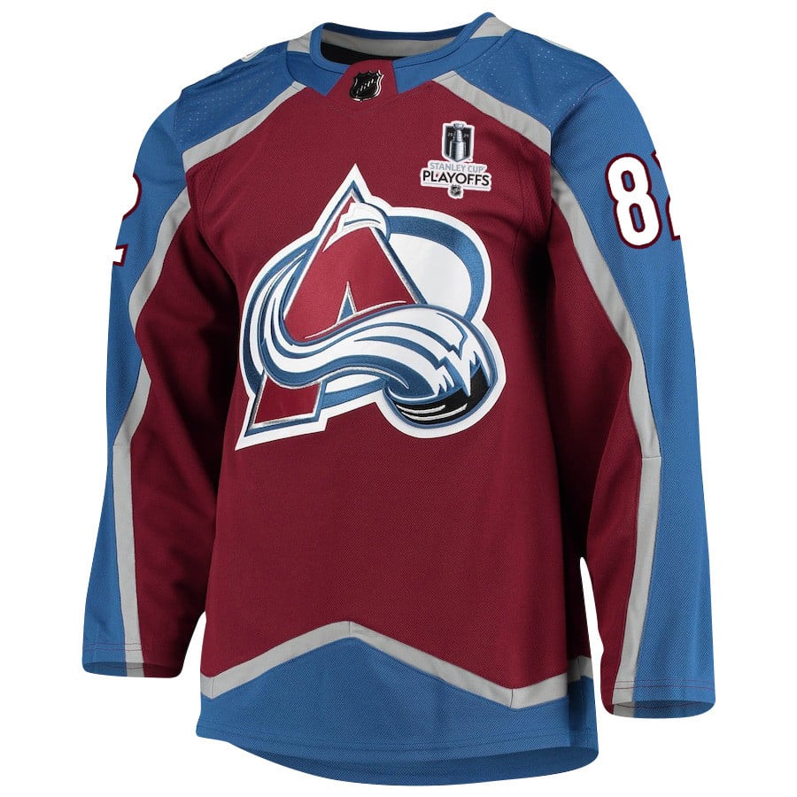 Alternative view of Caleb Jones 82 Colorado Avalanche 2024 NHL Playoffs Patch Home Hockey Jersey - Men - JS488 