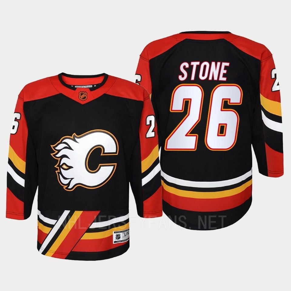 Calgary Flames 26 Michael Stone Reverse Retro Black Equipment, Youth - JS462 