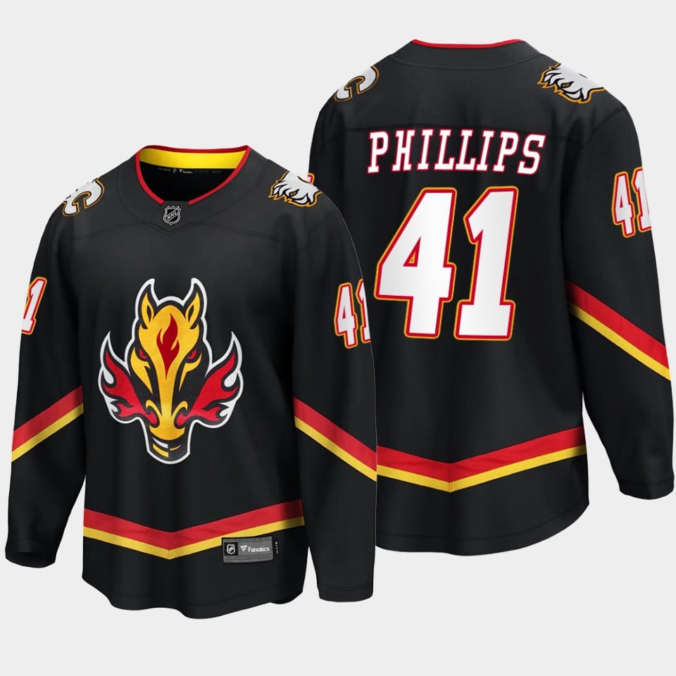 Calgary Flames Matthew Phillips 41 Alternate Black Hockey Jersey Breakaway Player - JS606 