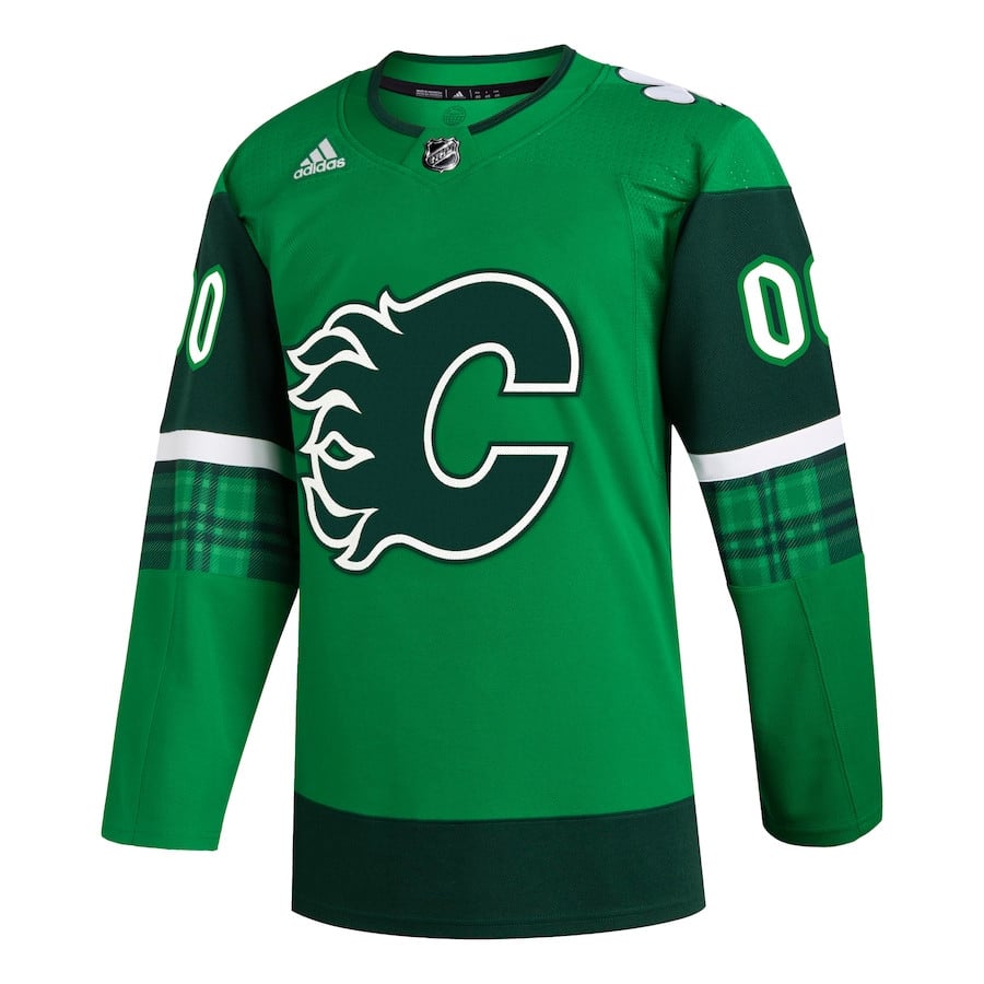 Alternative view of Calgary Flames St. Patrick's Day Custom Men Hockey Jersey - Kelly Green - JS633 
