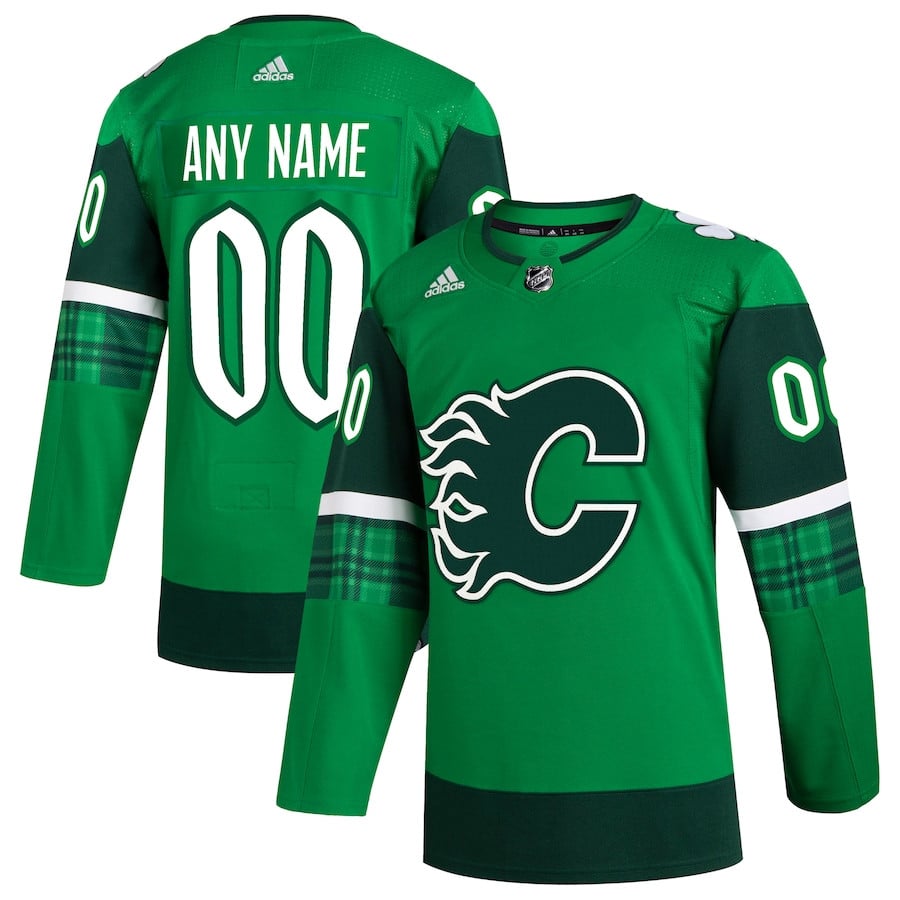 Calgary Flames St. Patrick's Day Custom Men Hockey Jersey - Kelly Green - JS633 