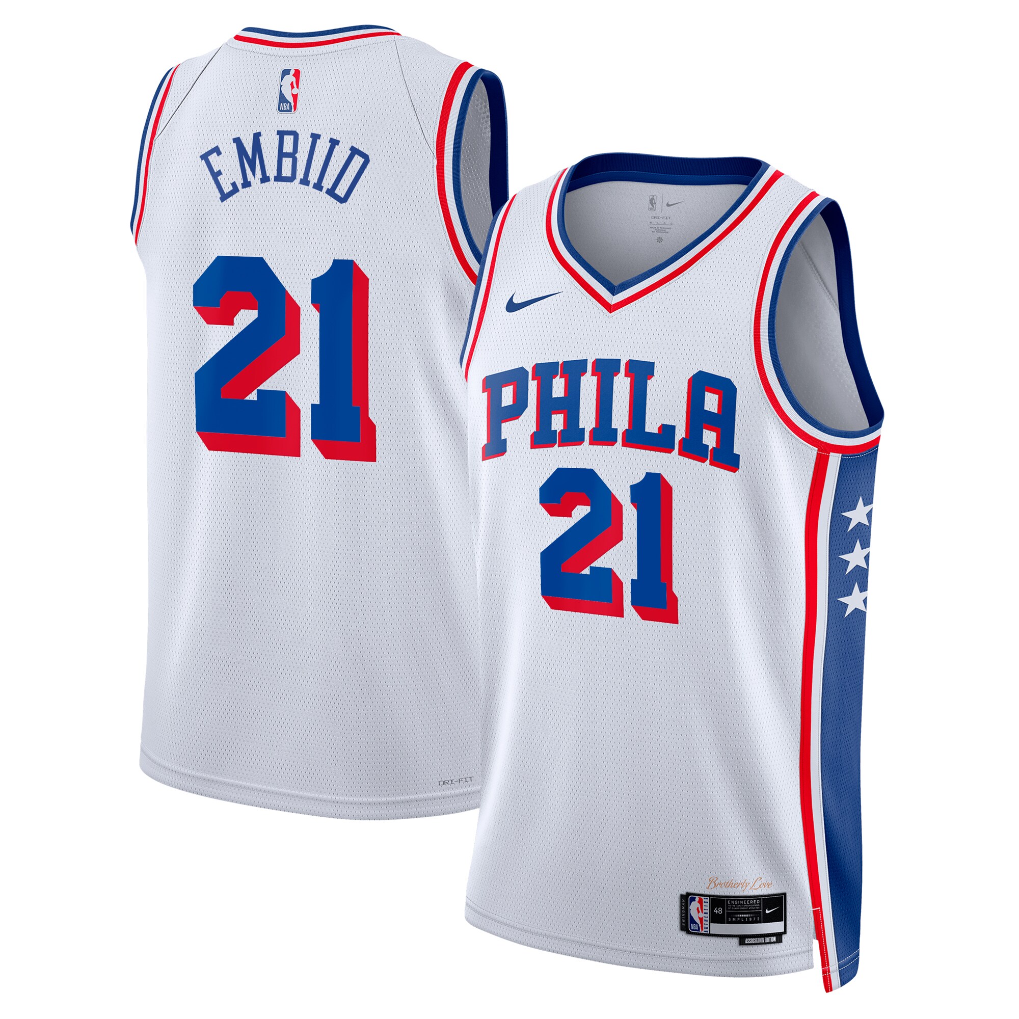 Camiseta Association Swingman de los Philadelphia 76ers - Blanco - Joel Embiid - Unisex - JS192 