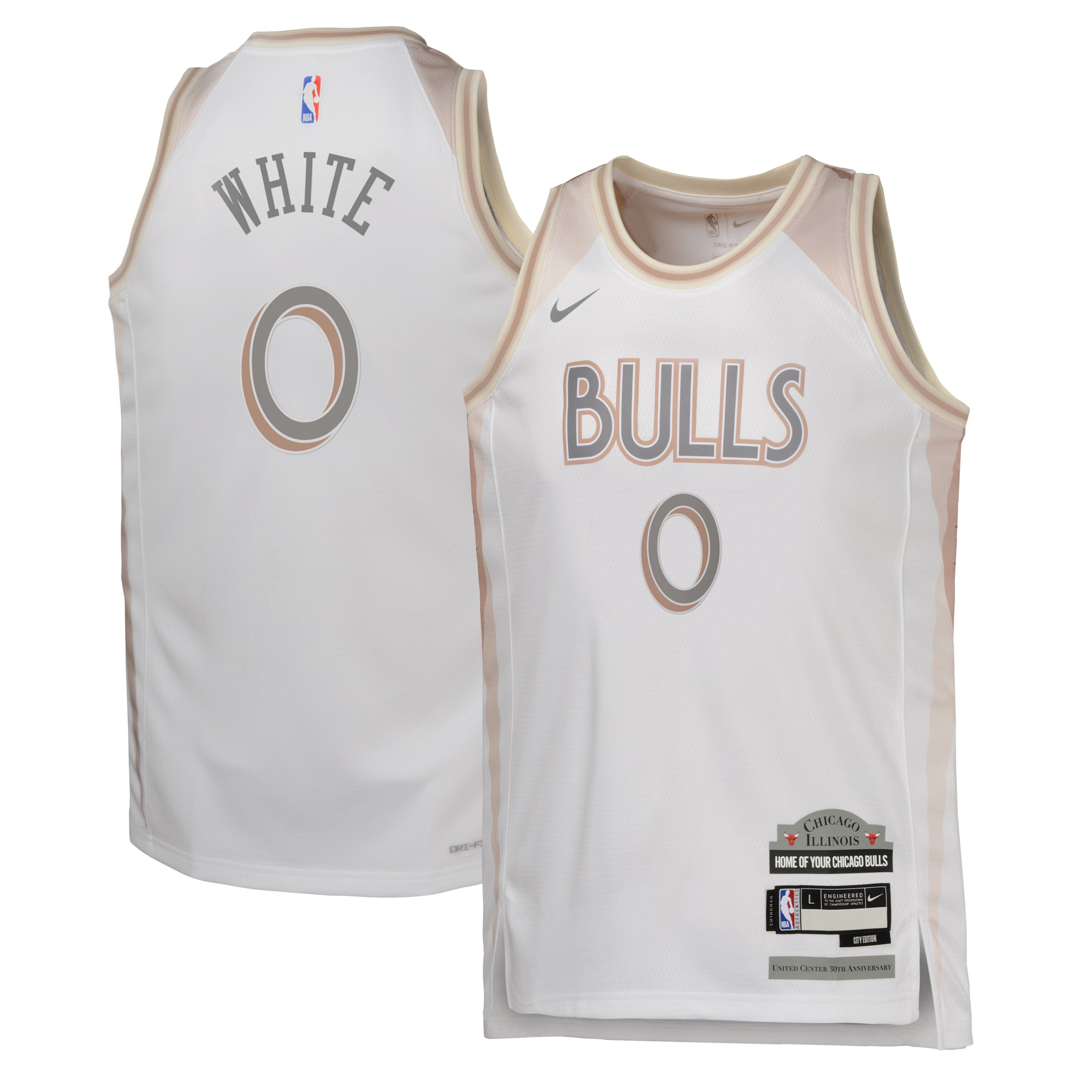 Camiseta City Edition Swingman de los Chicago Bulls 2024 - Blanco - Coby White - Juvenil - JS967 