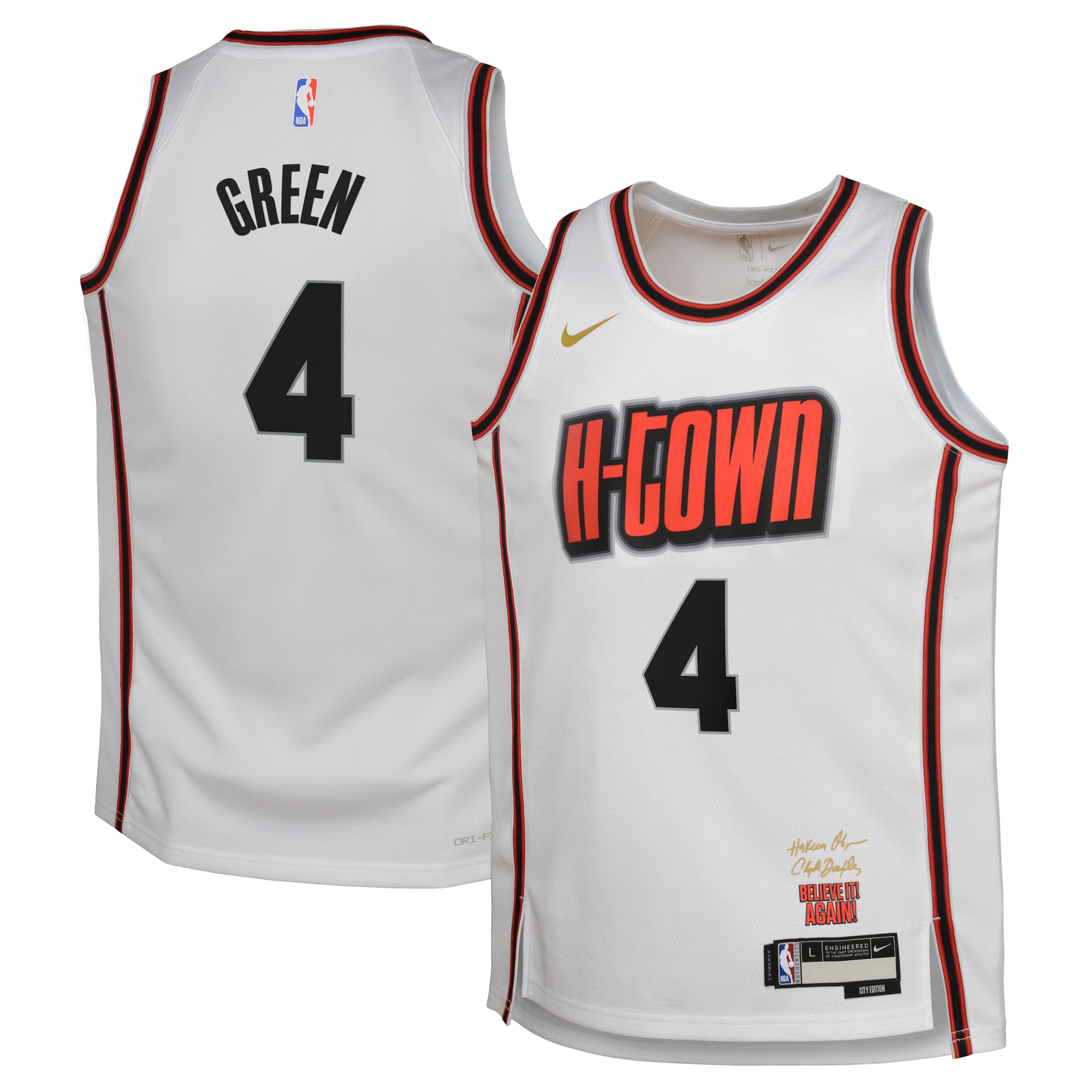 Camiseta City Edition Swingman de los Houston Rockets 2024 - Blanco - Verde Jalen - Juvenil - JS817 
