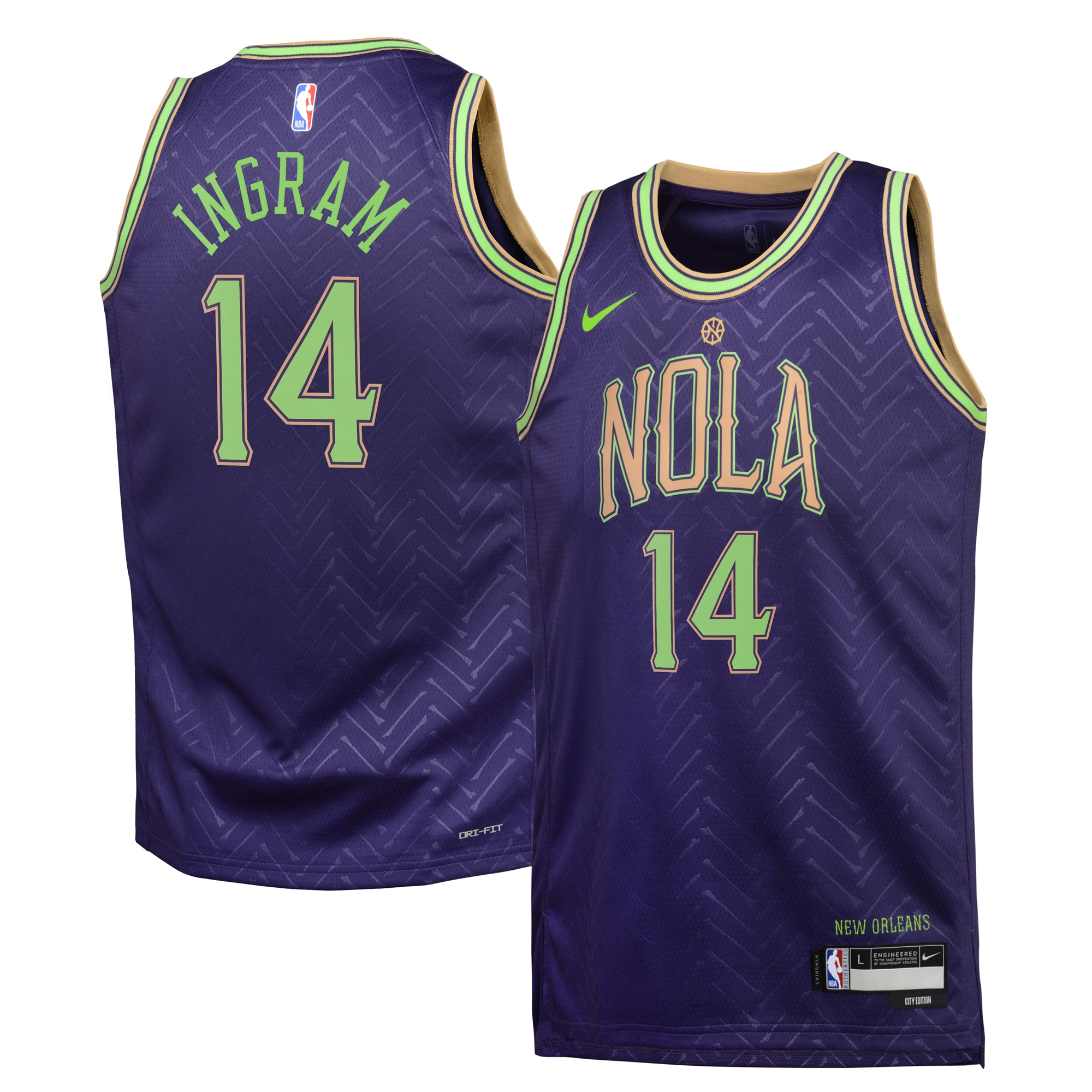 Camiseta City Edition Swingman de los New Orleans Pelicans 2024 - Púrpura - Brandon Ingram - Juvenil - JS385 