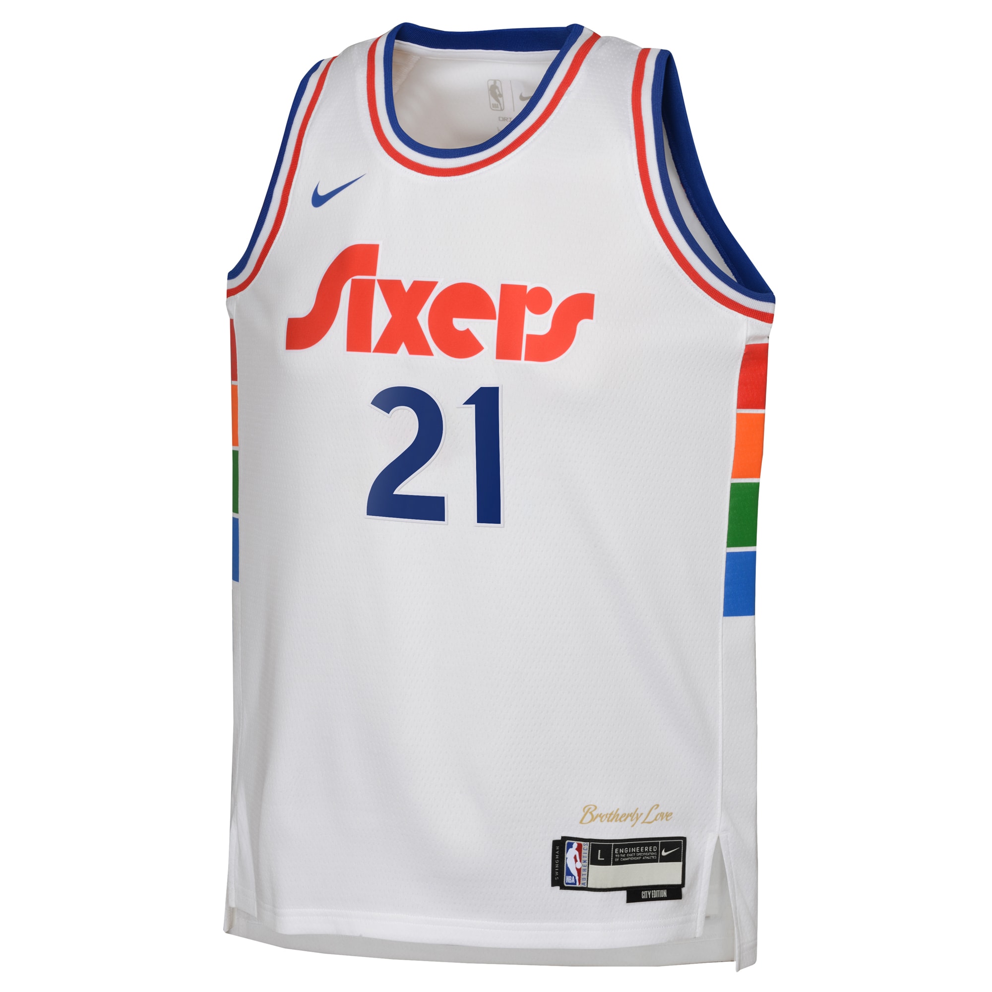 Alternative view of Camiseta City Edition Swingman de los Philadelphia 76ers 2024 - Blanca - Joel Embiid - Juvenil - JS870 