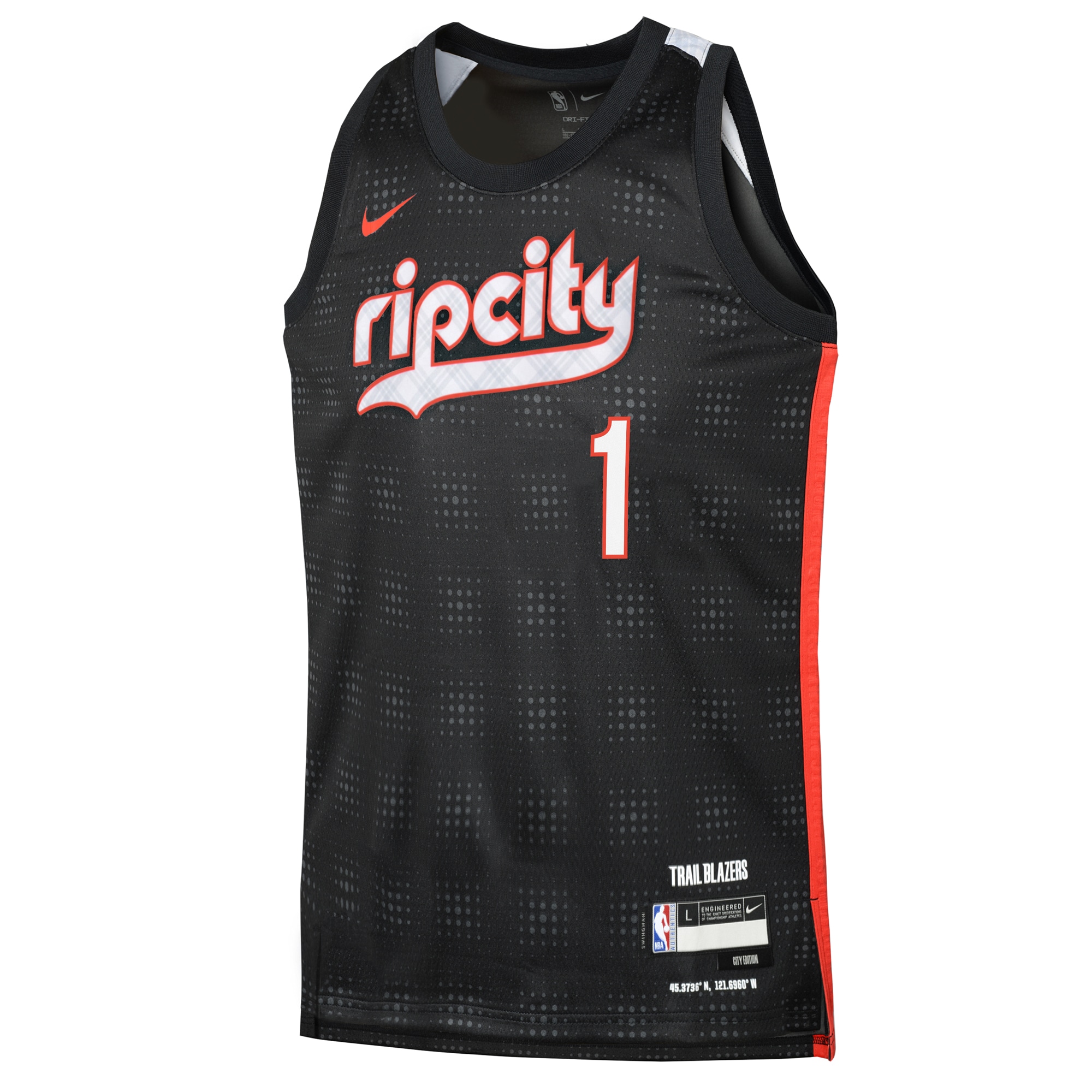 Alternative view of Camiseta City Edition Swingman de los Portland Trail Blazers 2024 - Negro - Anfernee Simons - Juvenil - JS159 