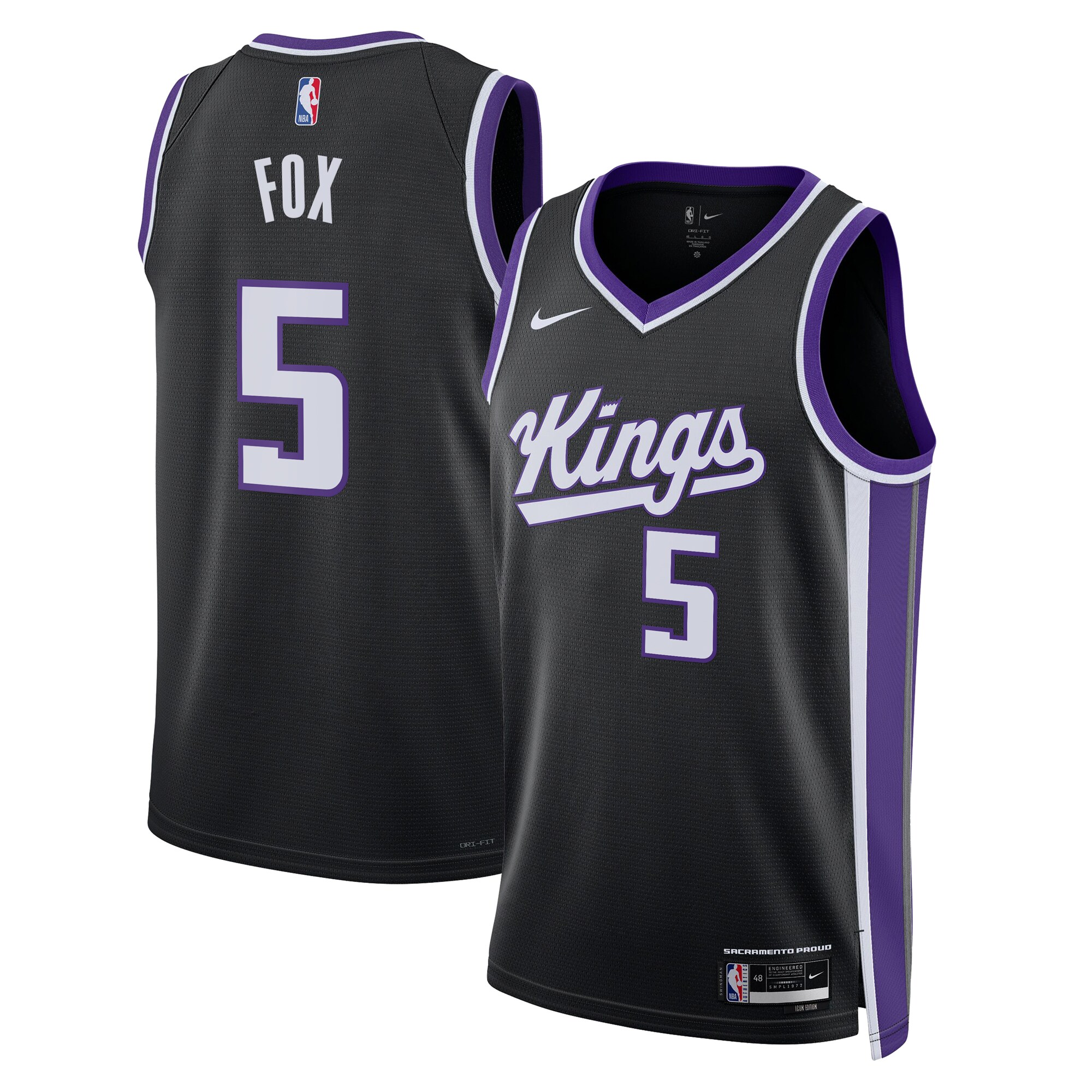 Camiseta Icon Edition Swingman de los Sacramento Kings - Negro - De'Aaron Fox - Unisex - JS807 
