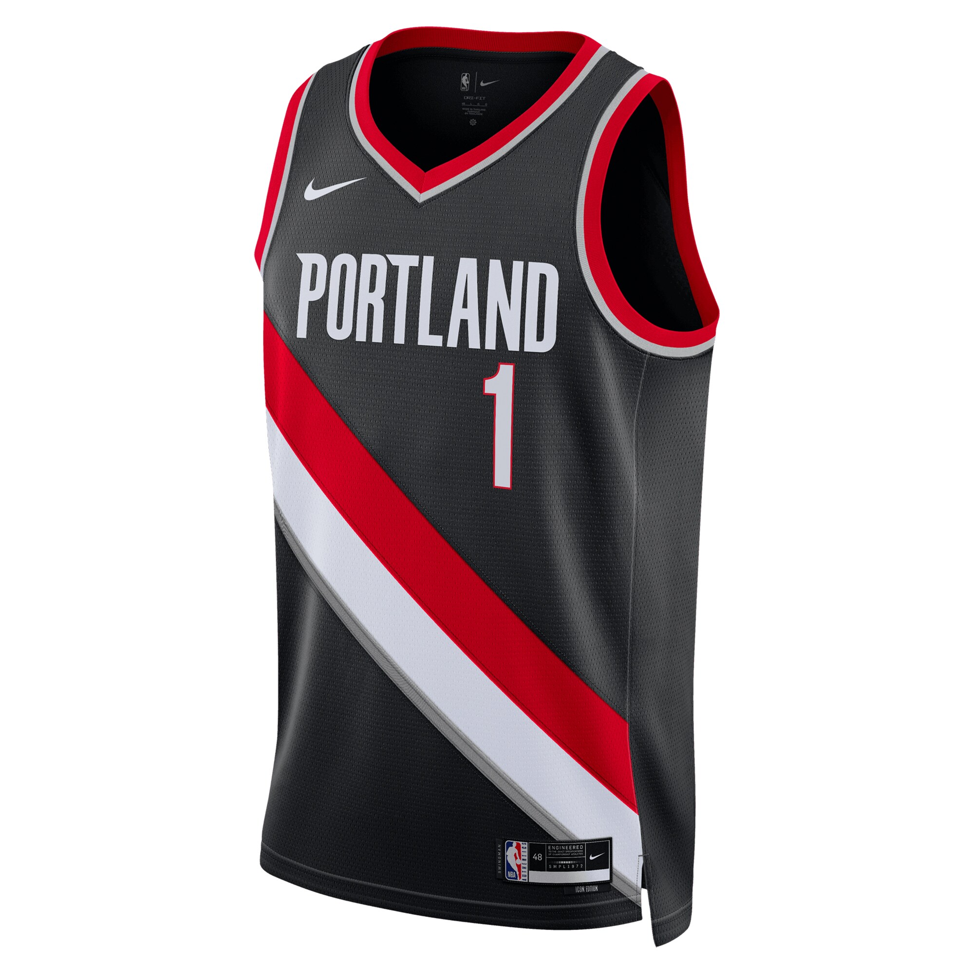 Alternative view of Camiseta Icon Swingman de los Portland Trail Blazers - Negro - Anfernee Simons - Jóvenes - JS943 