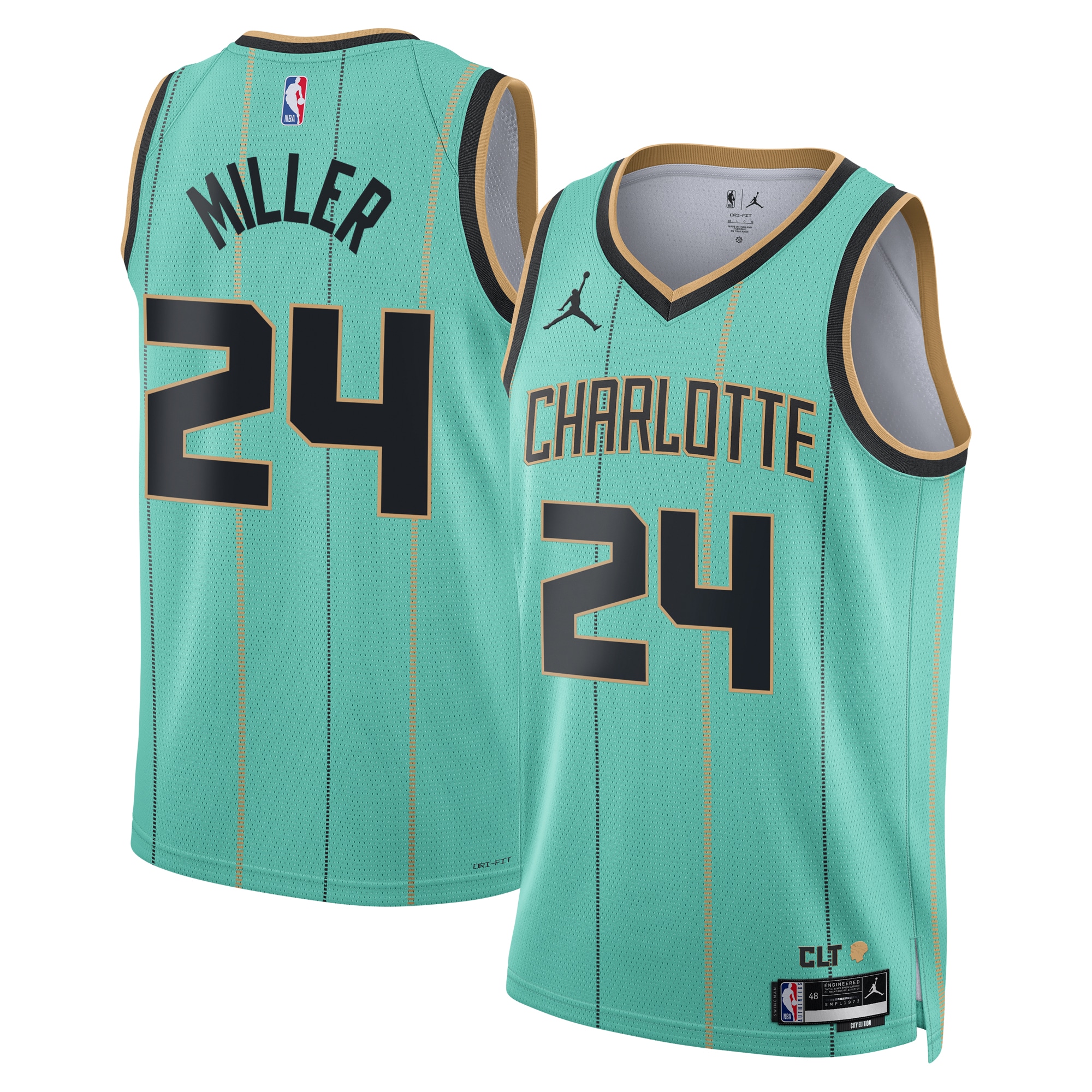Camiseta Jordan Brand City Edition Swingman de los Charlotte Hornets 2024 - Verde azulado - Brandon Miller - Unisex - JS767 