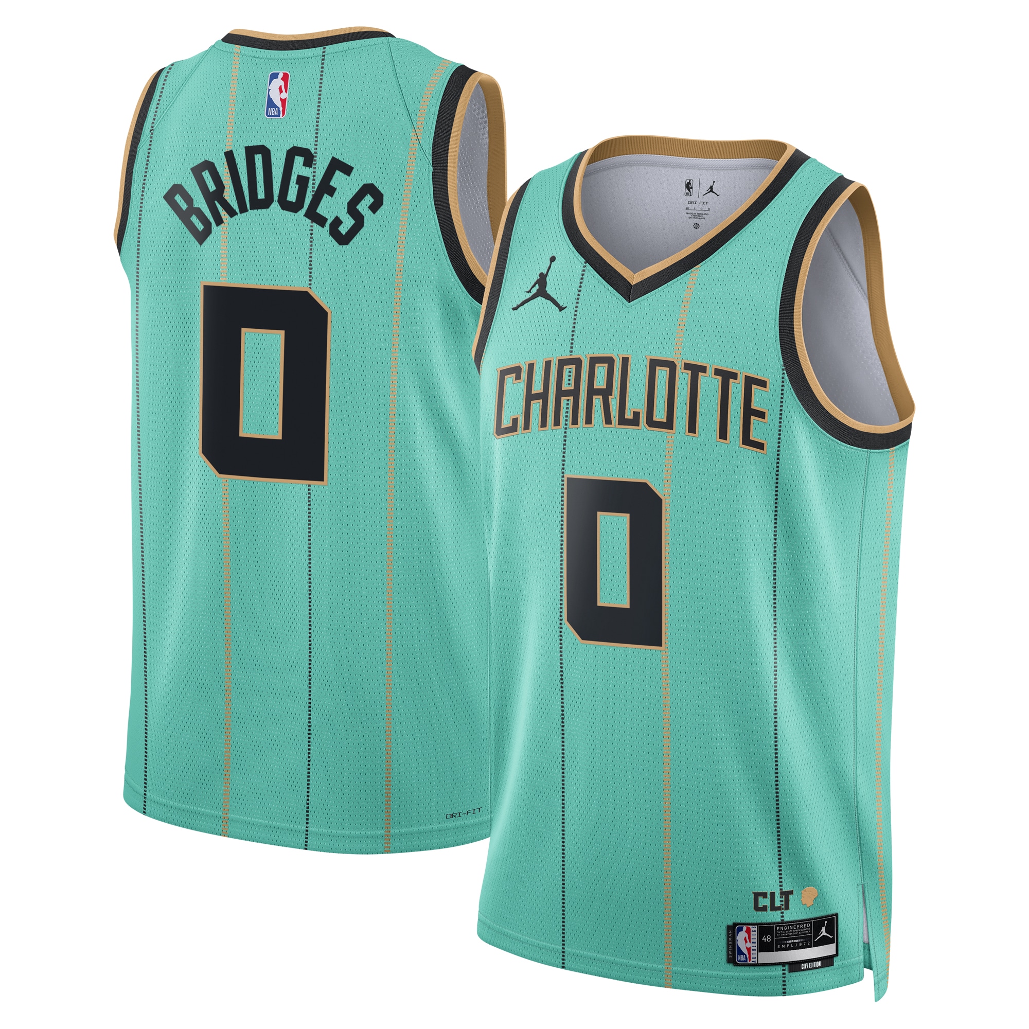 Camiseta Jordan Brand City Edition Swingman de los Charlotte Hornets 2024 - Verde azulado - Miles Bridges - Unisex - JS802 