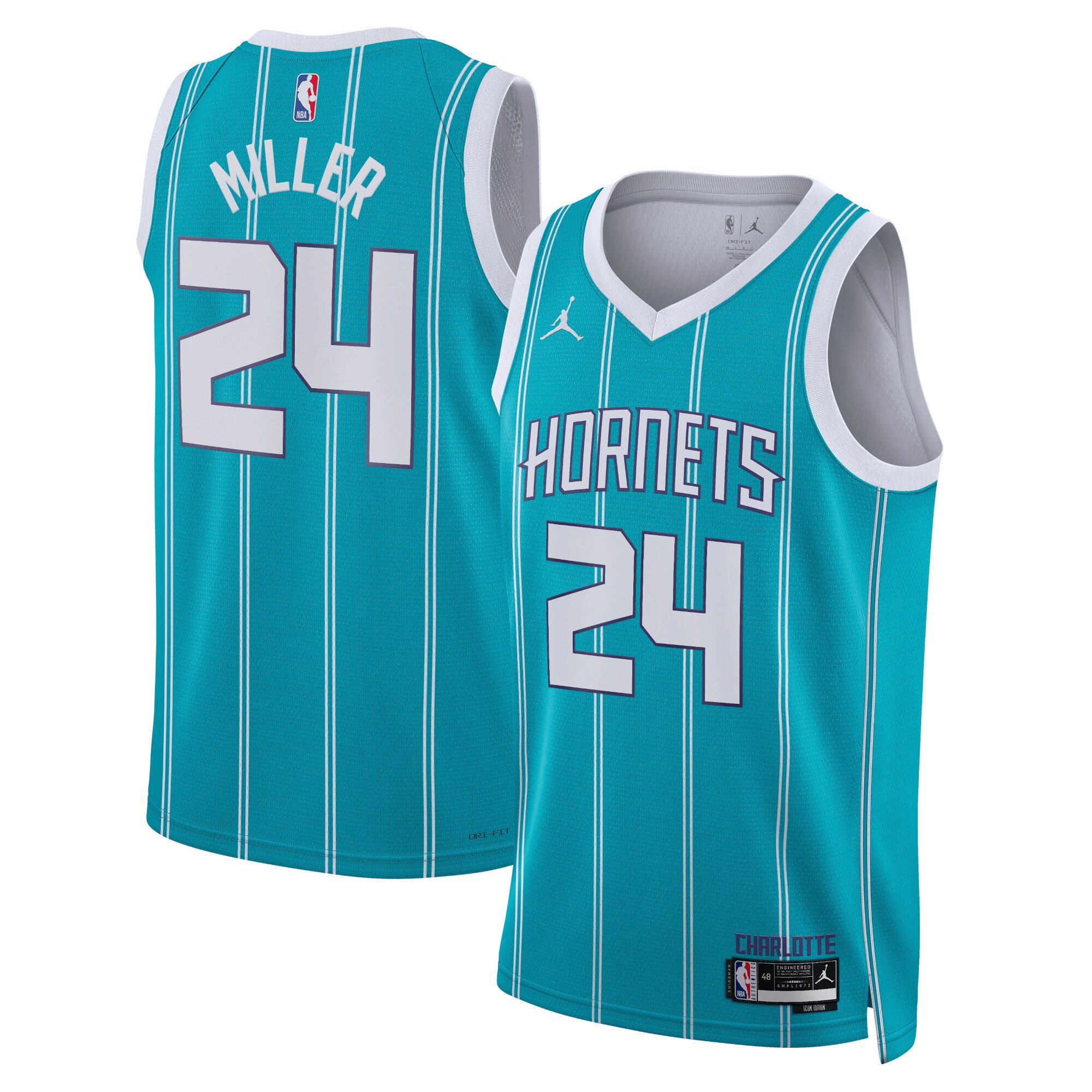 Camiseta Jordan Brand Icon Edition Swingman de los Charlotte Hornets - Verde azulado - Brandon Miller - Unisex - JS400 