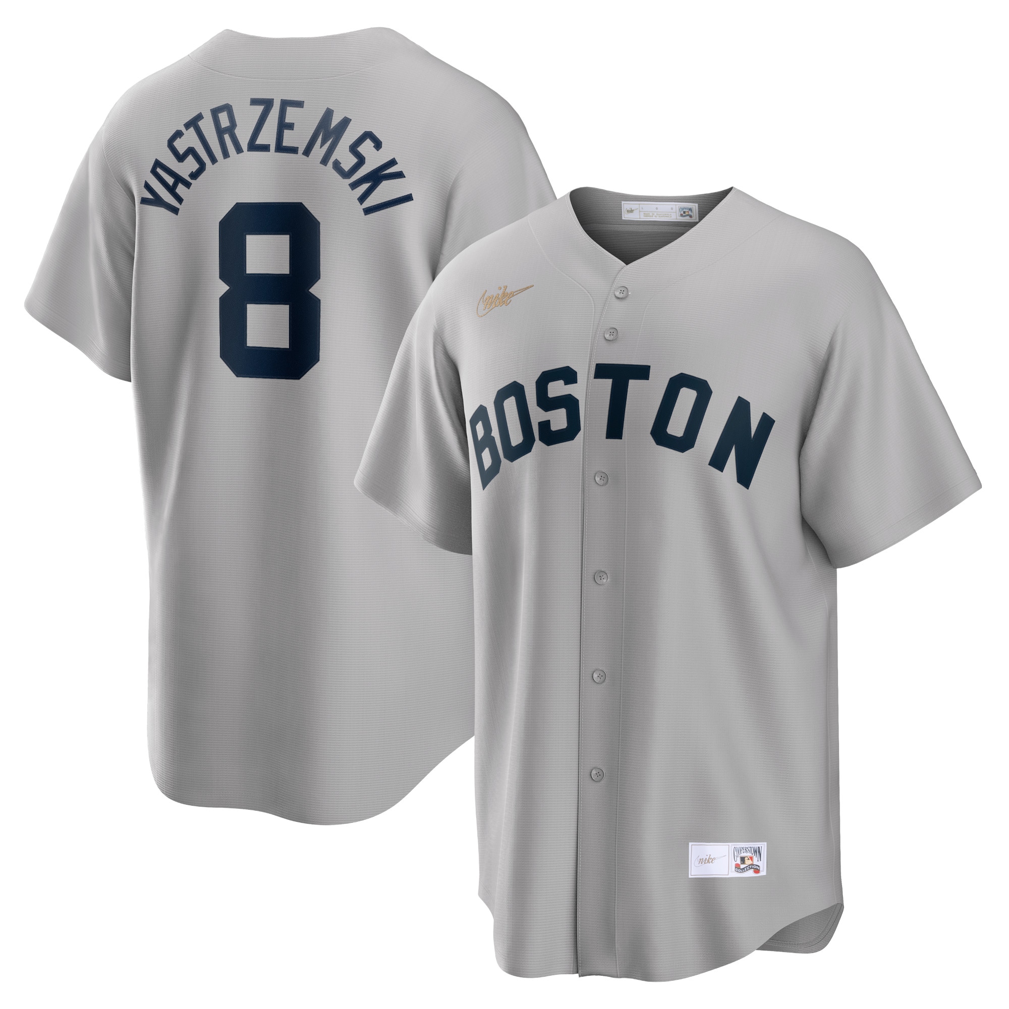 Alternative view of Carl Yastrzemski Boston Red Sox Road Cooperstown Collection Player Baseball Jersey – Gray