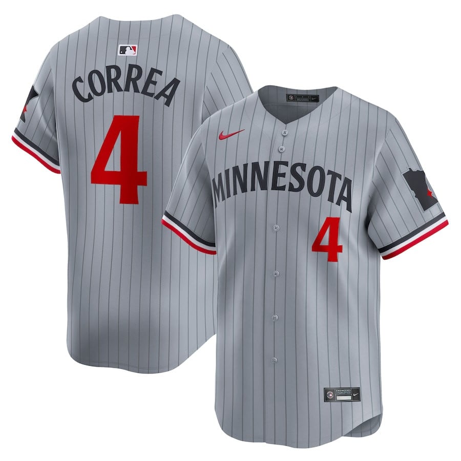 Carlos Correa 4 Minnesota Twins Road Limited Men Baseball Jersey - Gray 