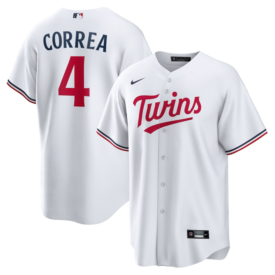 Carlos Correa 4 Minnesota Twins Team Logo Home Men Baseball Jersey - White 