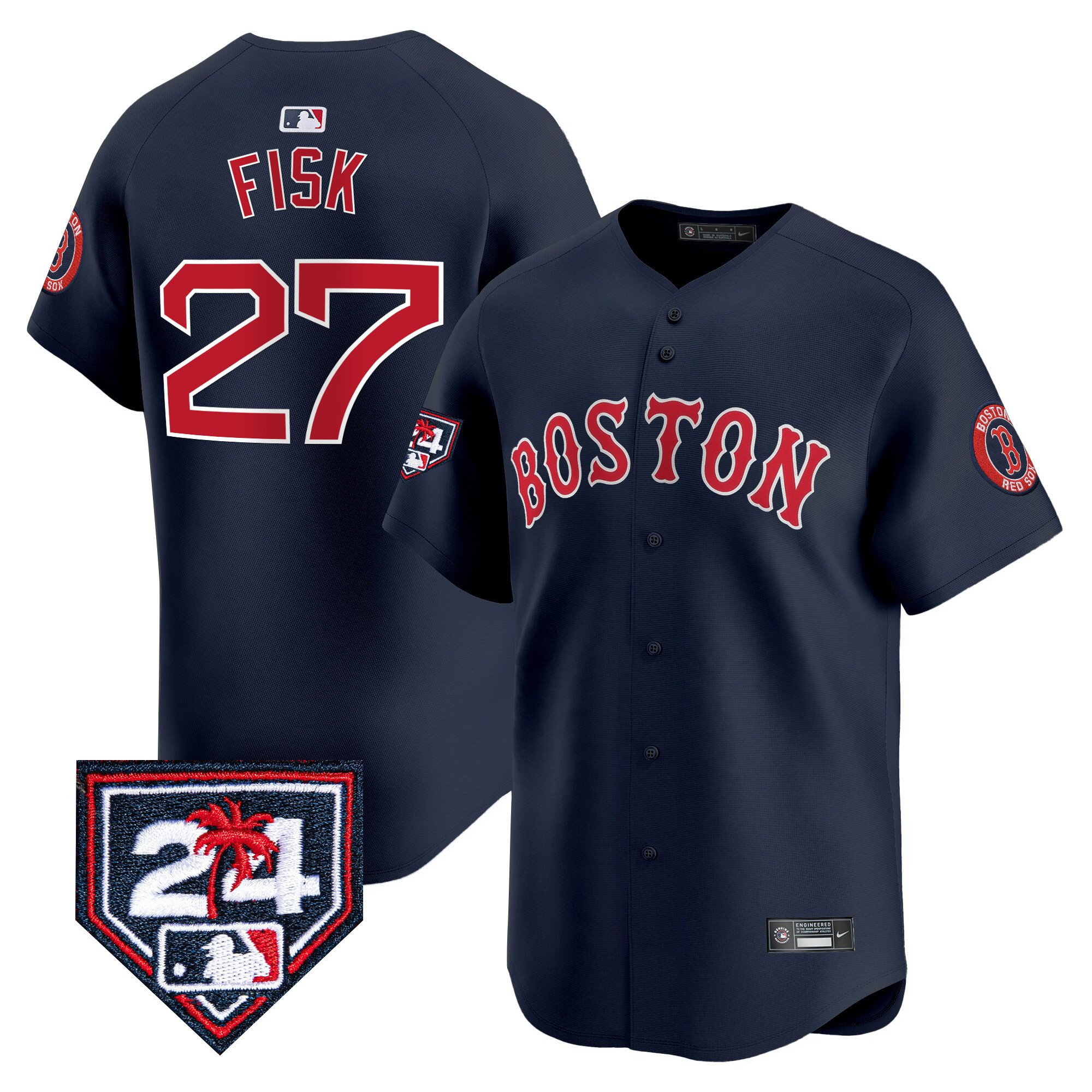 Carlton Fisk 27 Boston Red Sox 2024 Spring Training Men Baseball Jersey - Navy