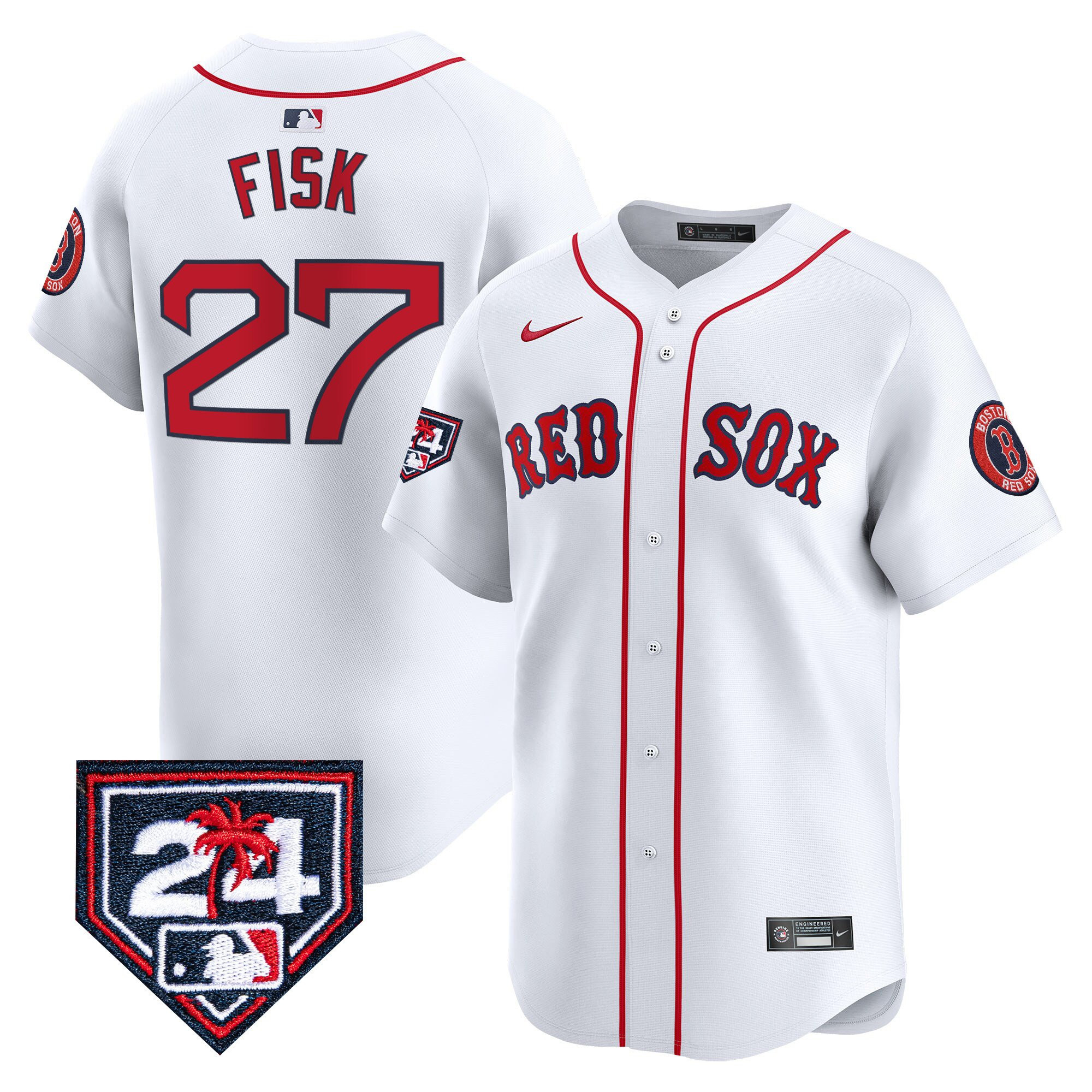 Carlton Fisk 27 Boston Red Sox 2024 Spring Training Men Baseball Jersey - White