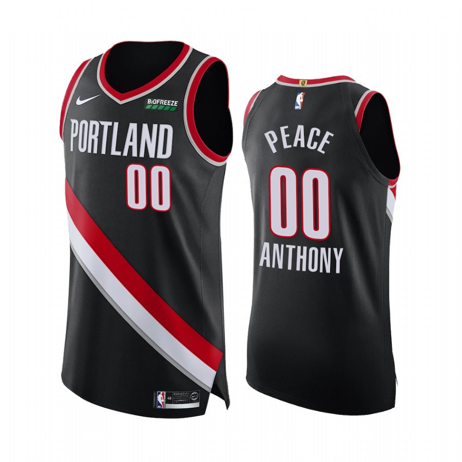 Carmelo Anthony 00 Portland Trail Blazers Black Social Justice Basketball Jersey Peace - JS881 