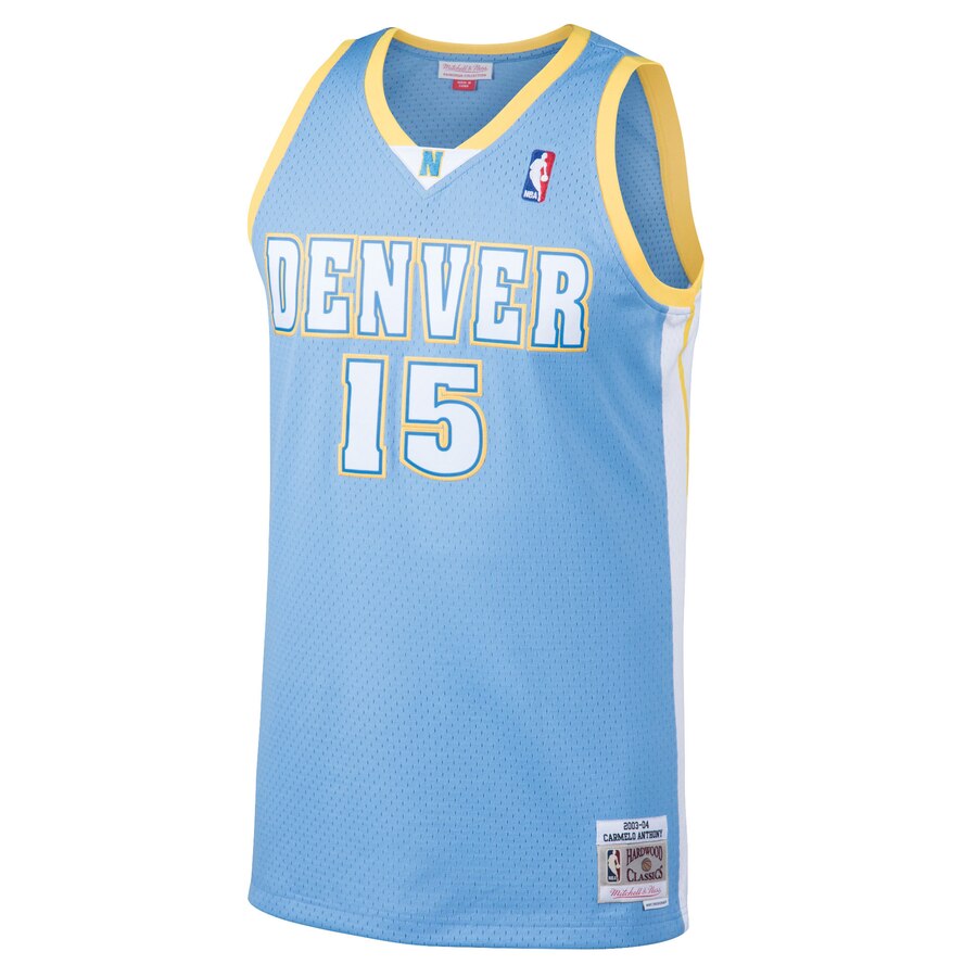 Alternative view of Carmelo Anthony Denver Nuggets Mitchell & Ness 2003-04 Hardwood Classics Swingman Basketball Jersey - Light Blue