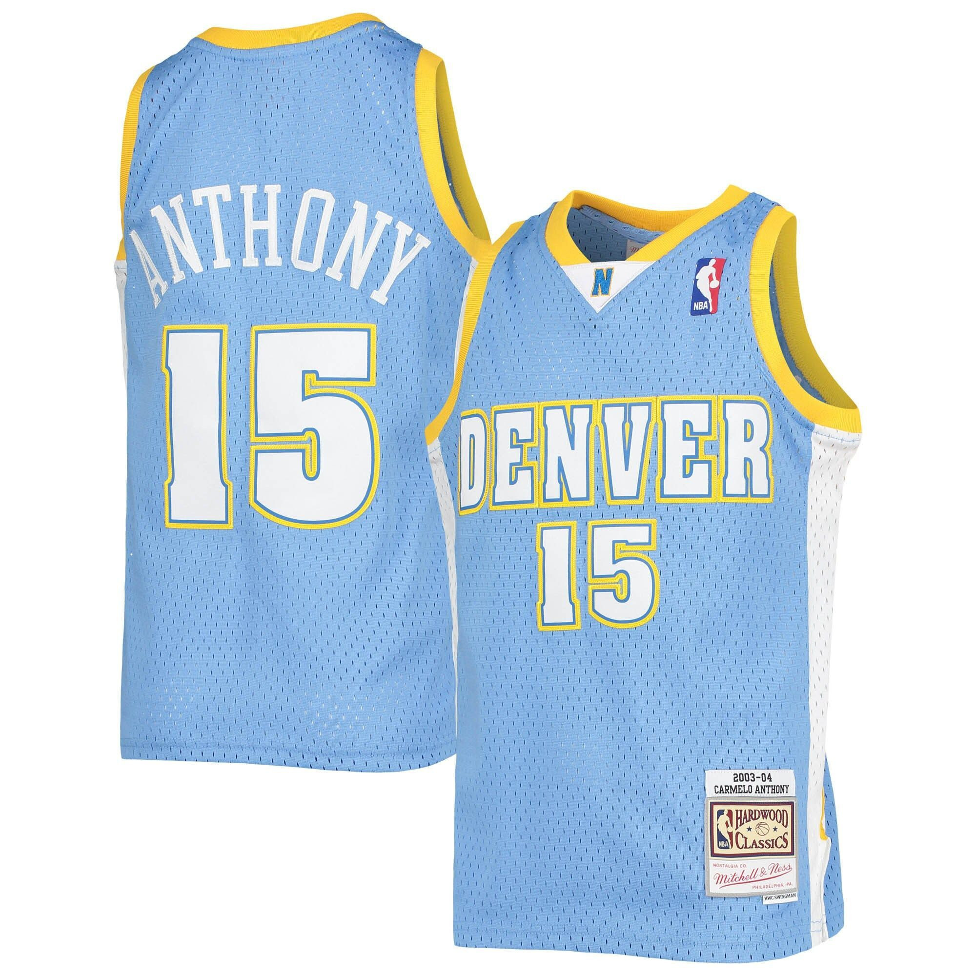 Carmelo Anthony Denver Nuggets Mitchell & Ness Youth 2003-04 Hardwood Classics Swingman Basketball Jersey - Powder Blue - JS483 