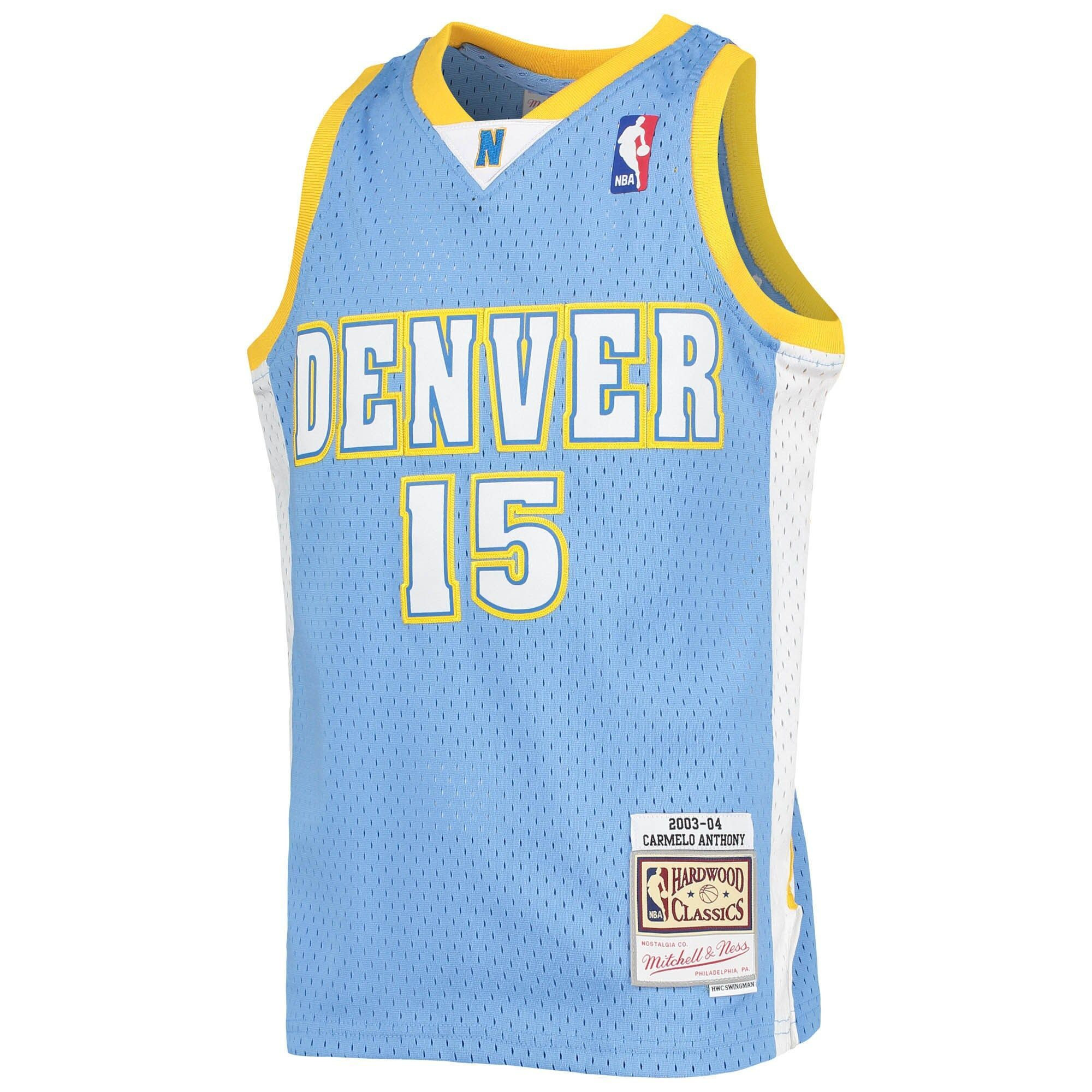 Alternative view of Carmelo Anthony Denver Nuggets Mitchell & Ness Youth 2003-04 Hardwood Classics Swingman Basketball Jersey - Powder Blue - JS483 
