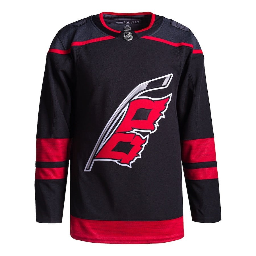Alternative view of Carolina Hurricanes 2024 NHL Playoffs Patch Home Hockey Jersey - Men, Black - JS147 