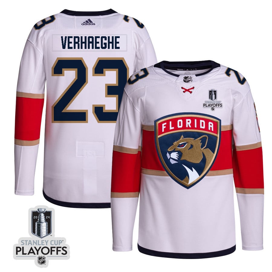 Carter Verhaeghe 23 Florida Panthers 2024 NHL Playoffs Patch Away Hockey Jersey Customized - Men, White - JS686 