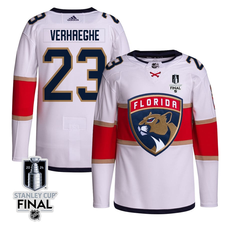 Carter Verhaeghe 23 Florida Panthers 2024 STANLEY CUP Final Away Breakaway Hockey Jersey - Men, White - JS488 