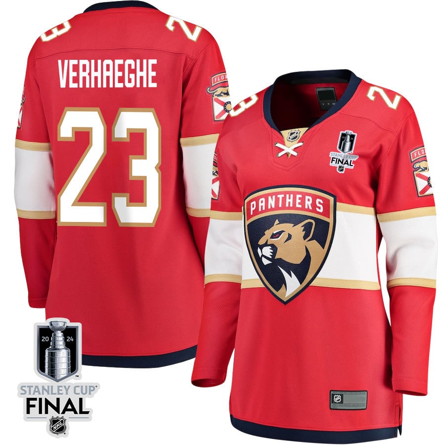Carter Verhaeghe 23 Florida Panthers 2024 STANLEY CUP Final Women's Home Breakaway Hockey Jersey - Red - JS306 
