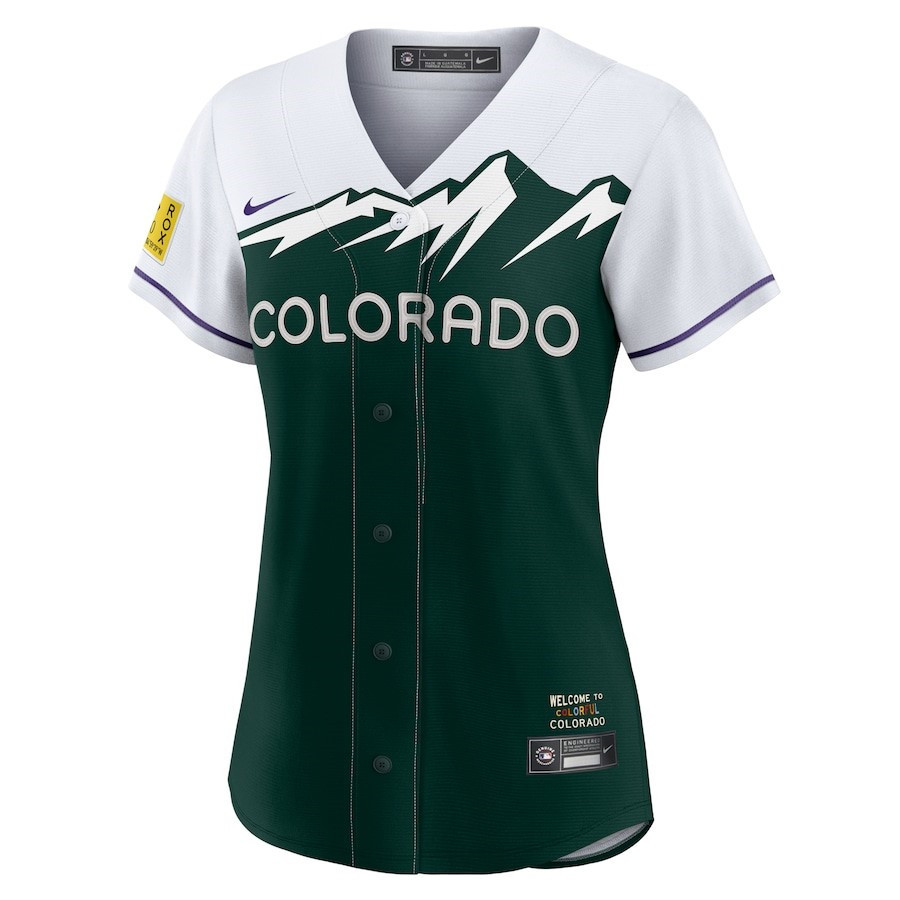 Alternative view of Charlie Blackmon 19 Colorado Rockies Women's City Connect Player Baseball Jersey - White/Forest Green