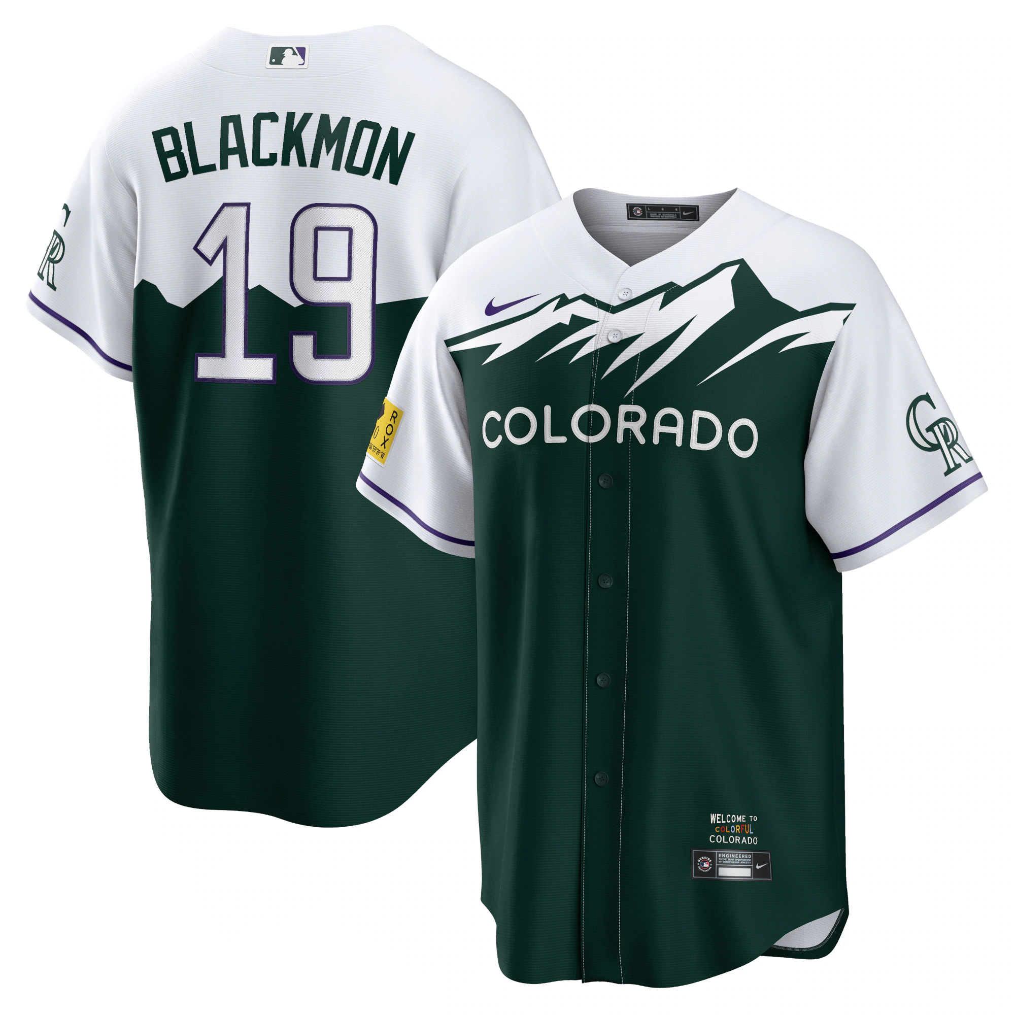 Alternative view of Charlie Blackmon Colorado Rockies 2022 City Connect Replica Player Baseball Jersey – Green