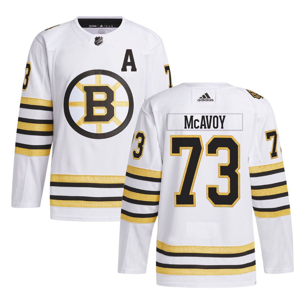 Charlie McAvoy 73 Boston Bruins 100th Anniversary Primegreen Away Men Hockey Jersey - White - JS615 