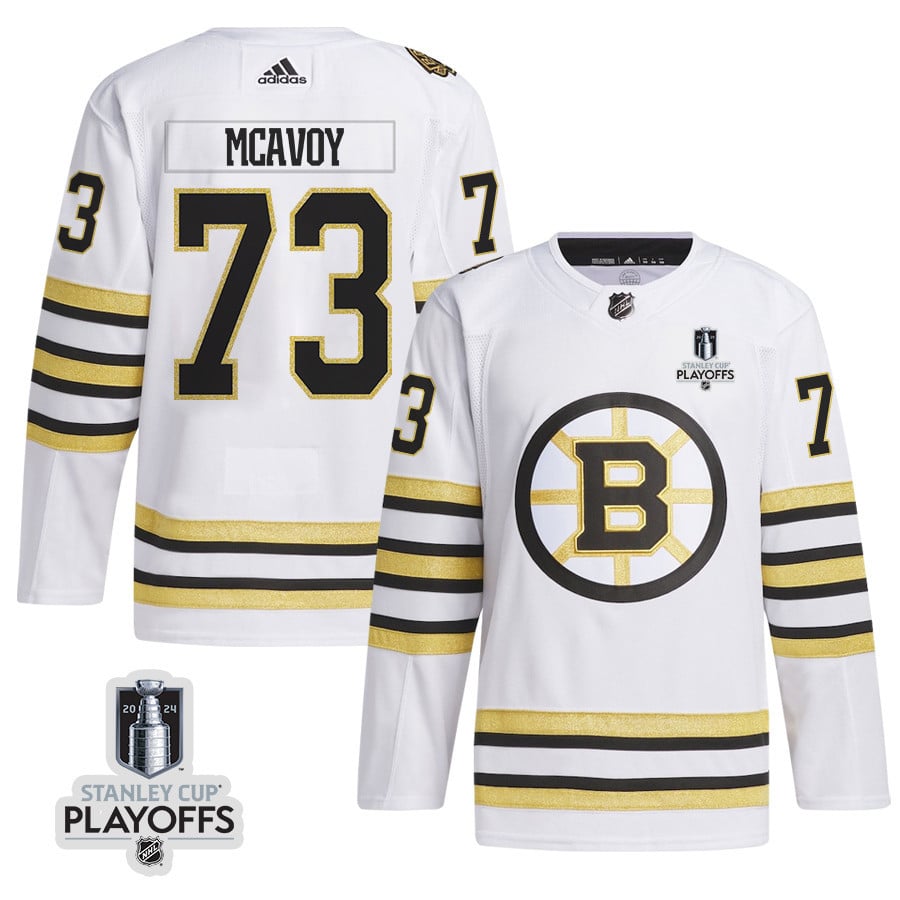 Charlie McAvoy 73 Boston Bruins 2024 NHL Playoffs Patch Away Hockey Jersey - Men, White - JS653 
