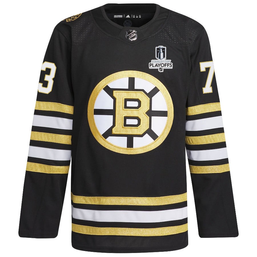 Alternative view of Charlie McAvoy 73 Boston Bruins 2024 NHL Playoffs Patch Home Hockey Jersey - Men, Black - JS272 