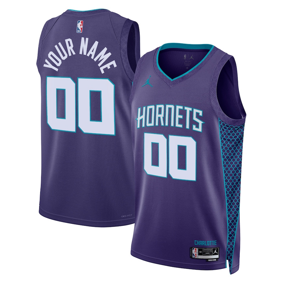 Charlotte Hornets 2023/24 Statement Swingman Custom Men Basketball Jersey - Purple - JS375 
