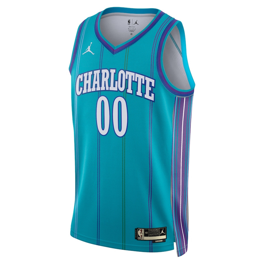 Alternative view of Charlotte Hornets Hardwood Classic Edition Swingman Custom Basketball Jersey - Teal - JS187 
