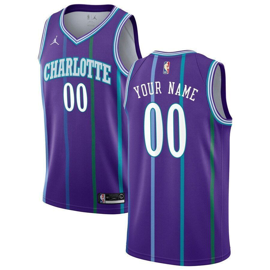 Charlotte Hornets Hardwood Classics Custom Swingman Basketball Jersey - Purple - JS507 