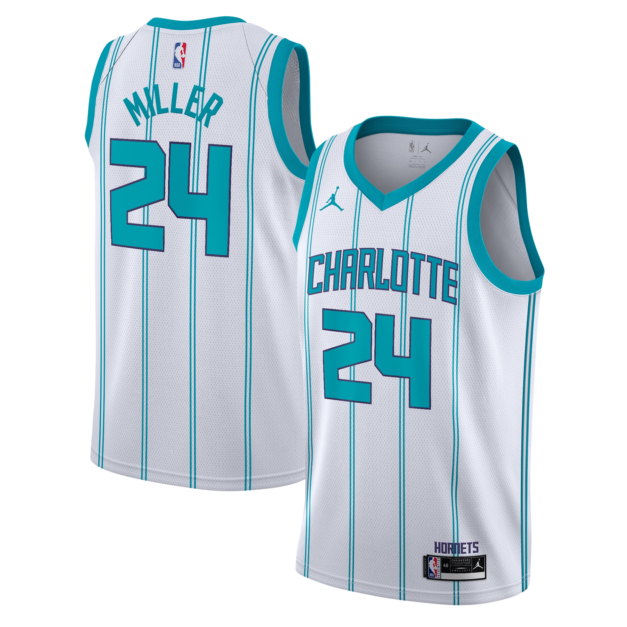 Charlotte Hornets Jordan Brand Association Edition Swingman Basketball Jersey - White - Brandon Miller - Youth - JS259 