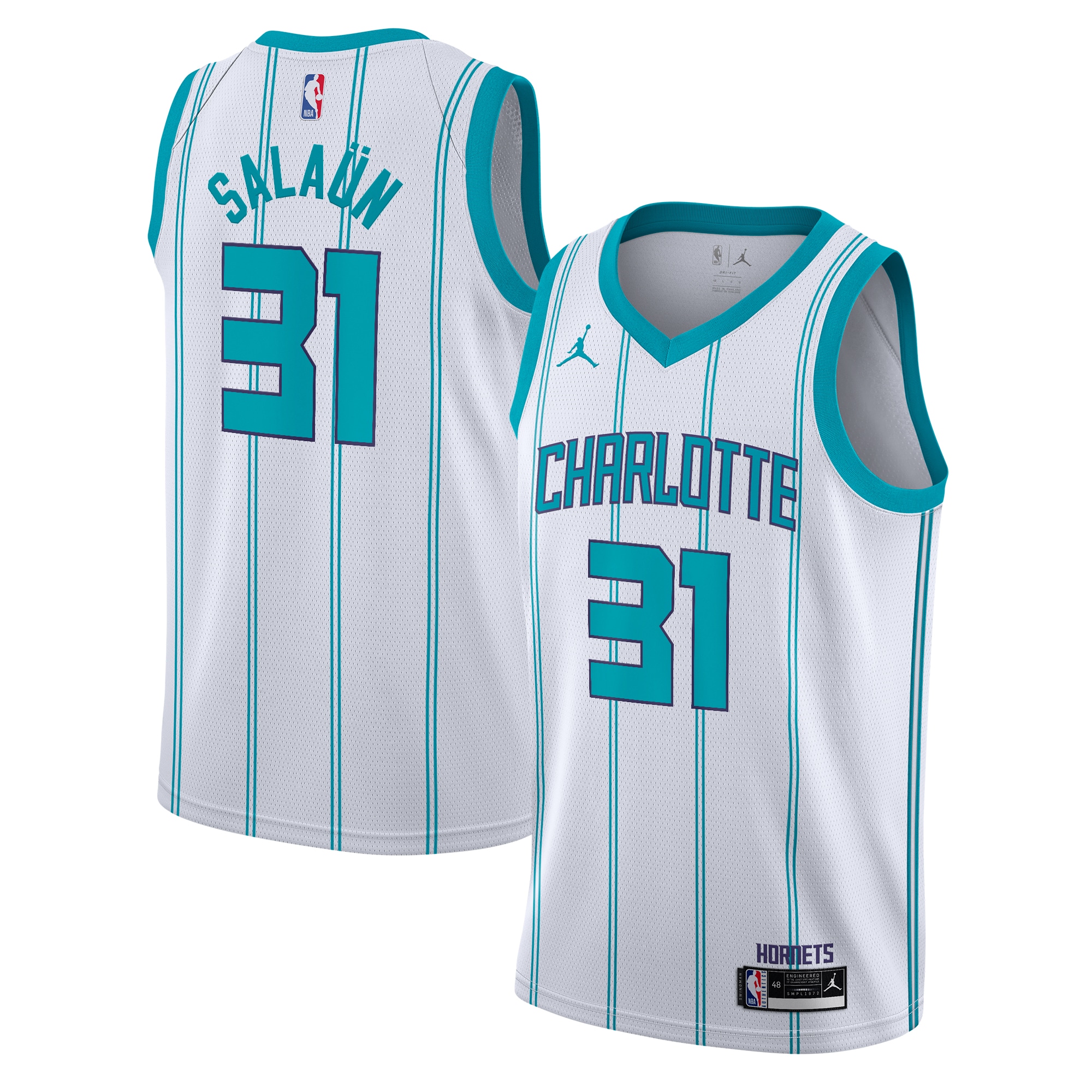 Charlotte Hornets Jordan Brand Association Edition Swingman Basketball Jersey - White - Tidjane Salaün - Youth - JS215 