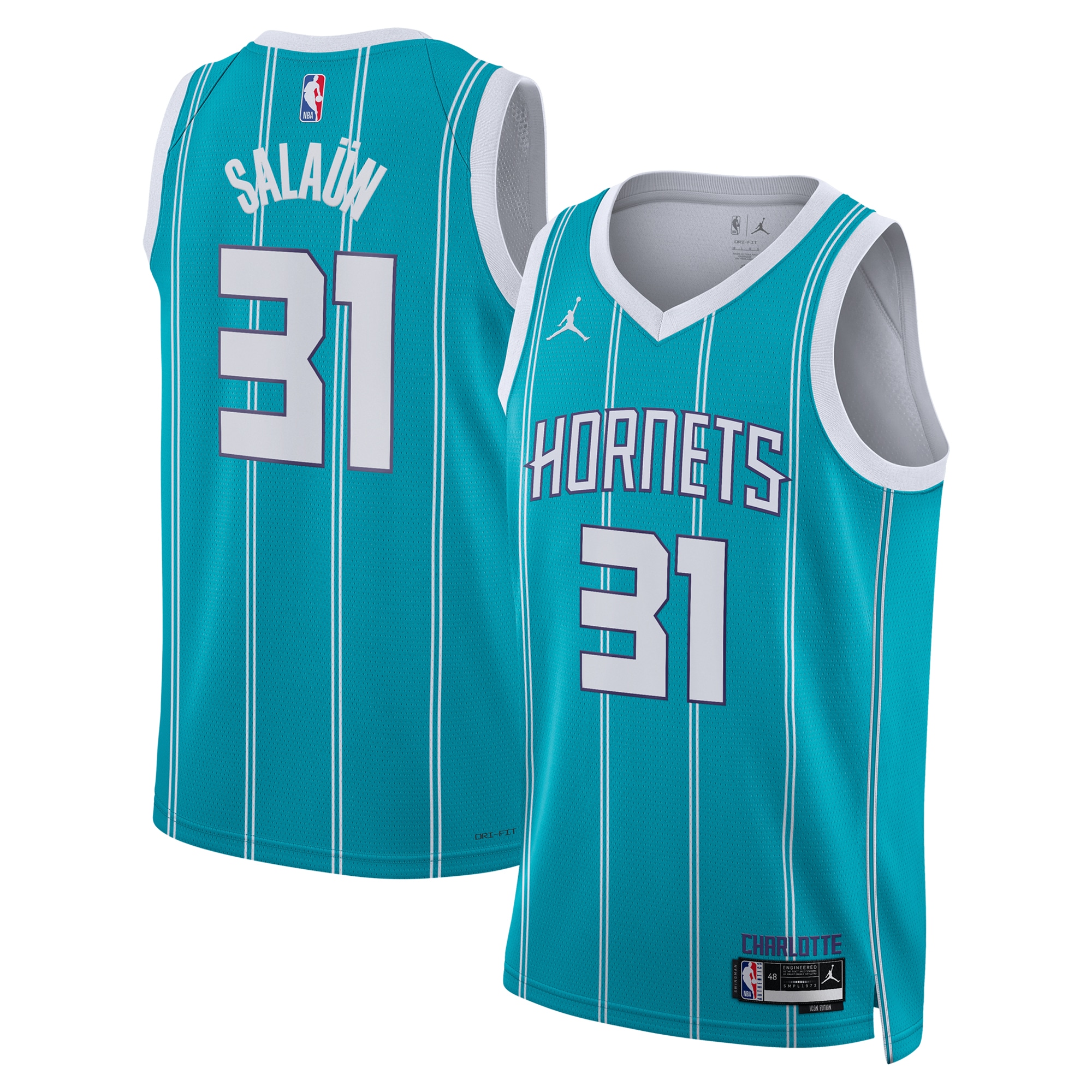 Charlotte Hornets Jordan Brand Icon Edition Swingman Basketball Jersey - Teal - Tidjane Salaün - Unisex - JS462 