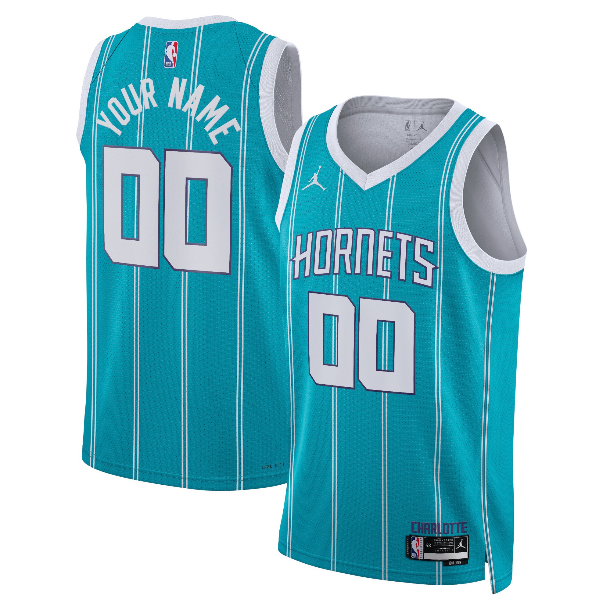 Charlotte Hornets Jordan Brand Unisex Swingman Custom Basketball Jersey Teal - Icon Edition