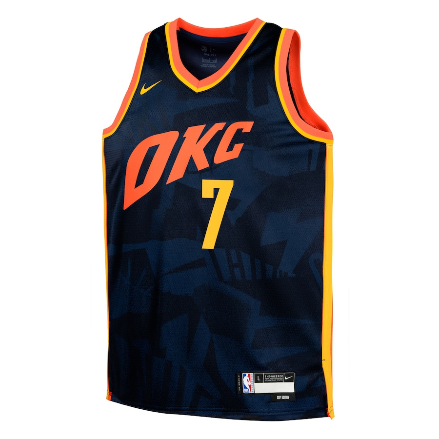 Alternative view of Chet Holmgren 7 Oklahoma City Thunder 2023/24 City Edition Swingman YOUTH Basketball Jersey - Navy - JS252 