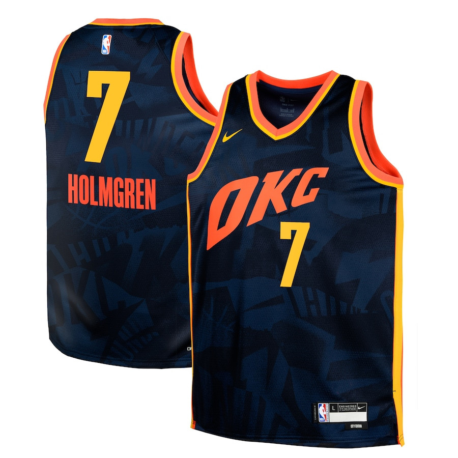Chet Holmgren 7 Oklahoma City Thunder 2023/24 City Edition Swingman YOUTH Basketball Jersey - Navy - JS252 