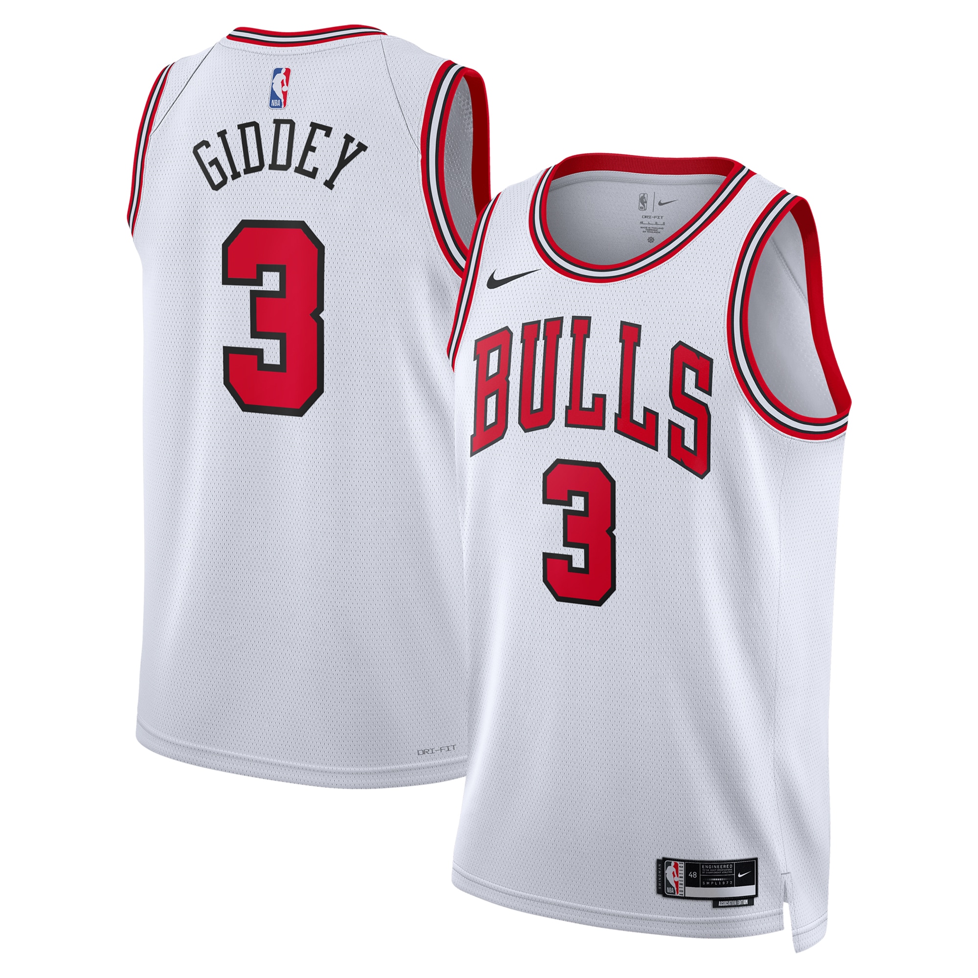Chicago Bulls Association Edition Swingman Basketball Jersey - White - Josh Giddey - Unisex - JS316 