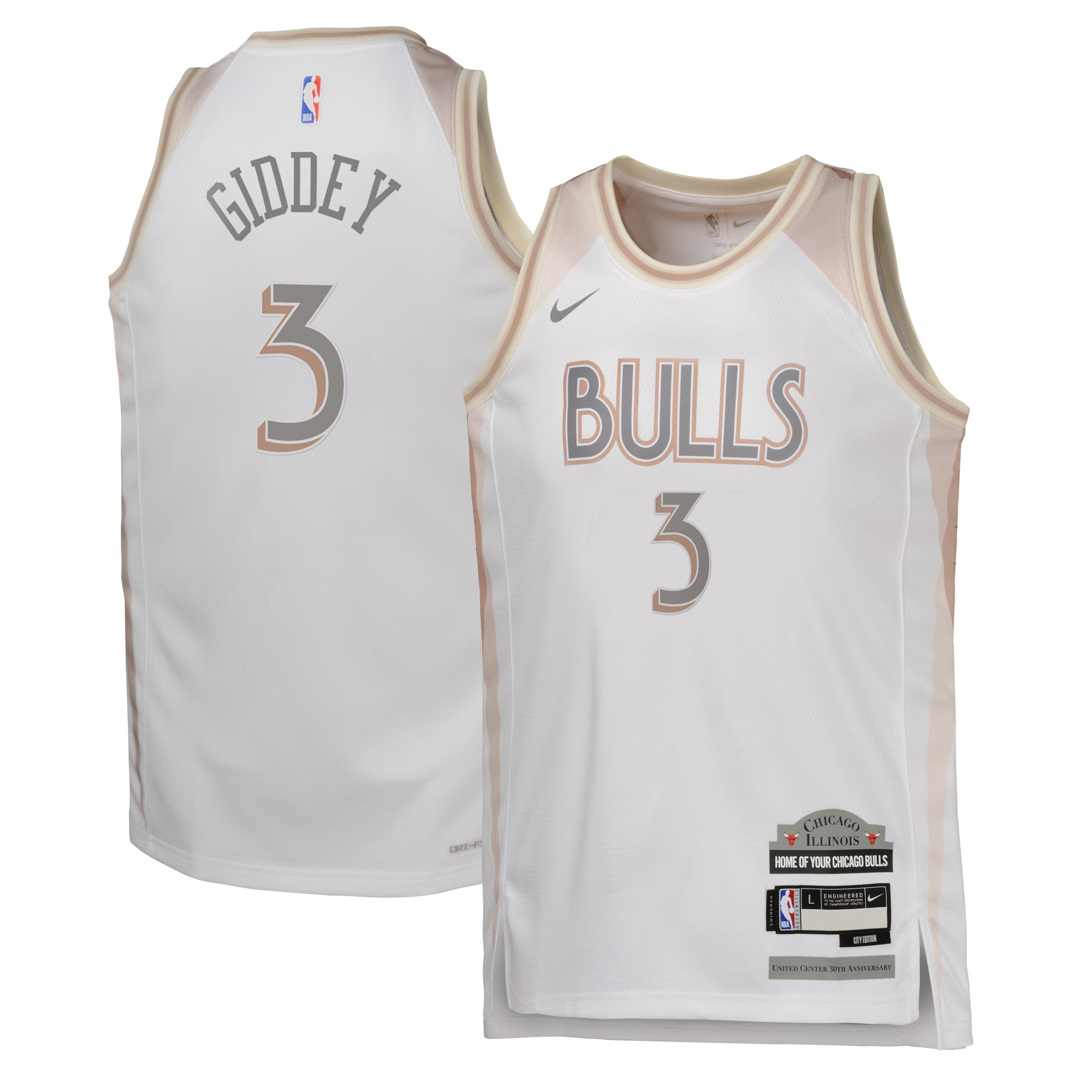 Chicago Bulls City Edition Swingman Basketball Jersey 2024 - White - Josh Giddey - Youth - JS923 