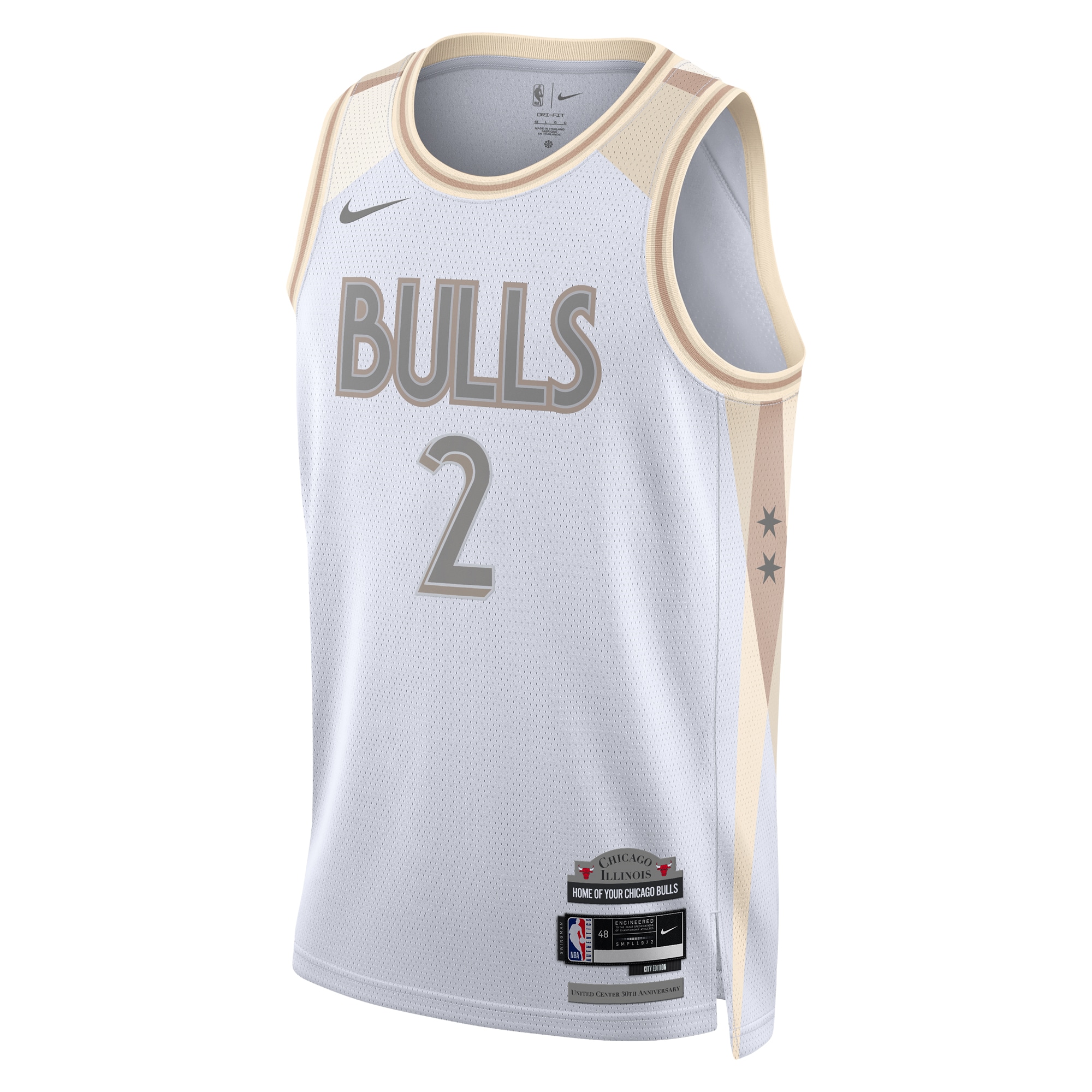 Alternative view of Chicago Bulls City Edition Swingman Basketball Jersey 2024 - White - Lonzo Ball - Unisex - JS223 