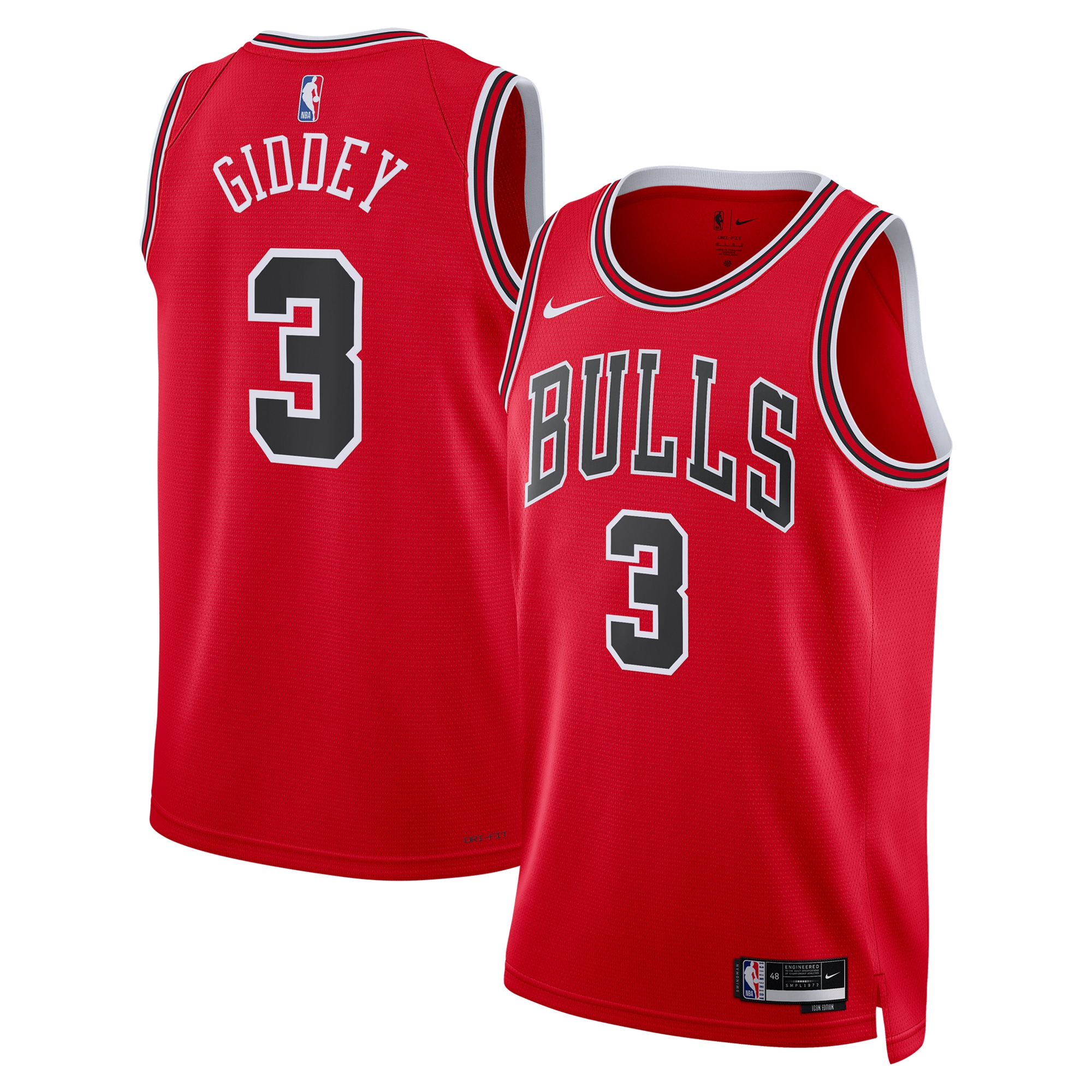 Chicago Bulls Icon Edition Swingman Basketball Jersey - Red - Josh Giddey - Unisex - JS135 