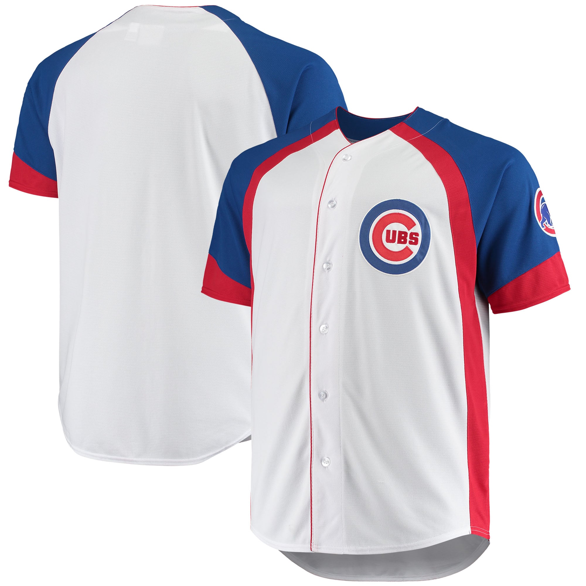 Chicago Cubs Big & Tall Colorblock Full-snap Baseball Jersey - White/royal