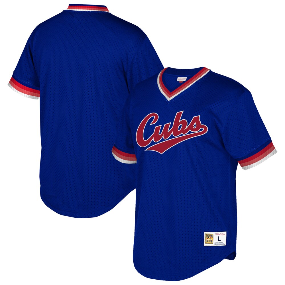 Chicago Cubs Mitchell & Ness Cooperstown Collection Mesh Wordmark V-neck Baseball Jersey - Royal