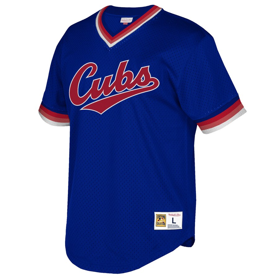 Alternative view of Chicago Cubs Mitchell & Ness Youth Cooperstown Collection Mesh Wordmark V-neck Baseball Jersey - Navy